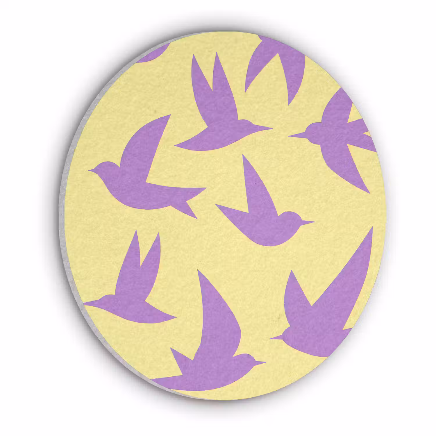 Vogels - Cirkel - Geel - Beweging Akoestische PET Vilt - Rond klein -3d