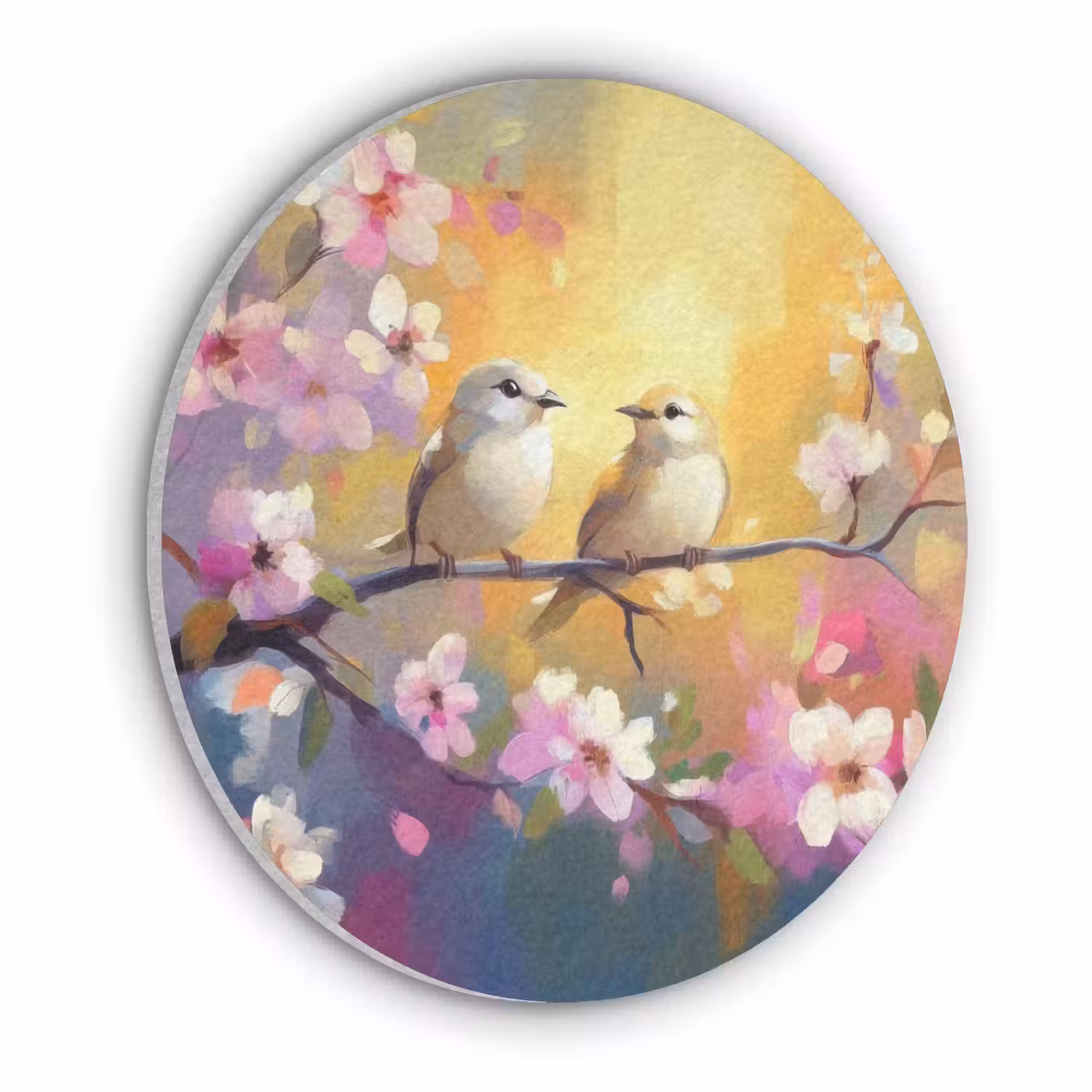 Vogels - Bloemen - Roze Akoestische PET Vilt - Rond klein -3d