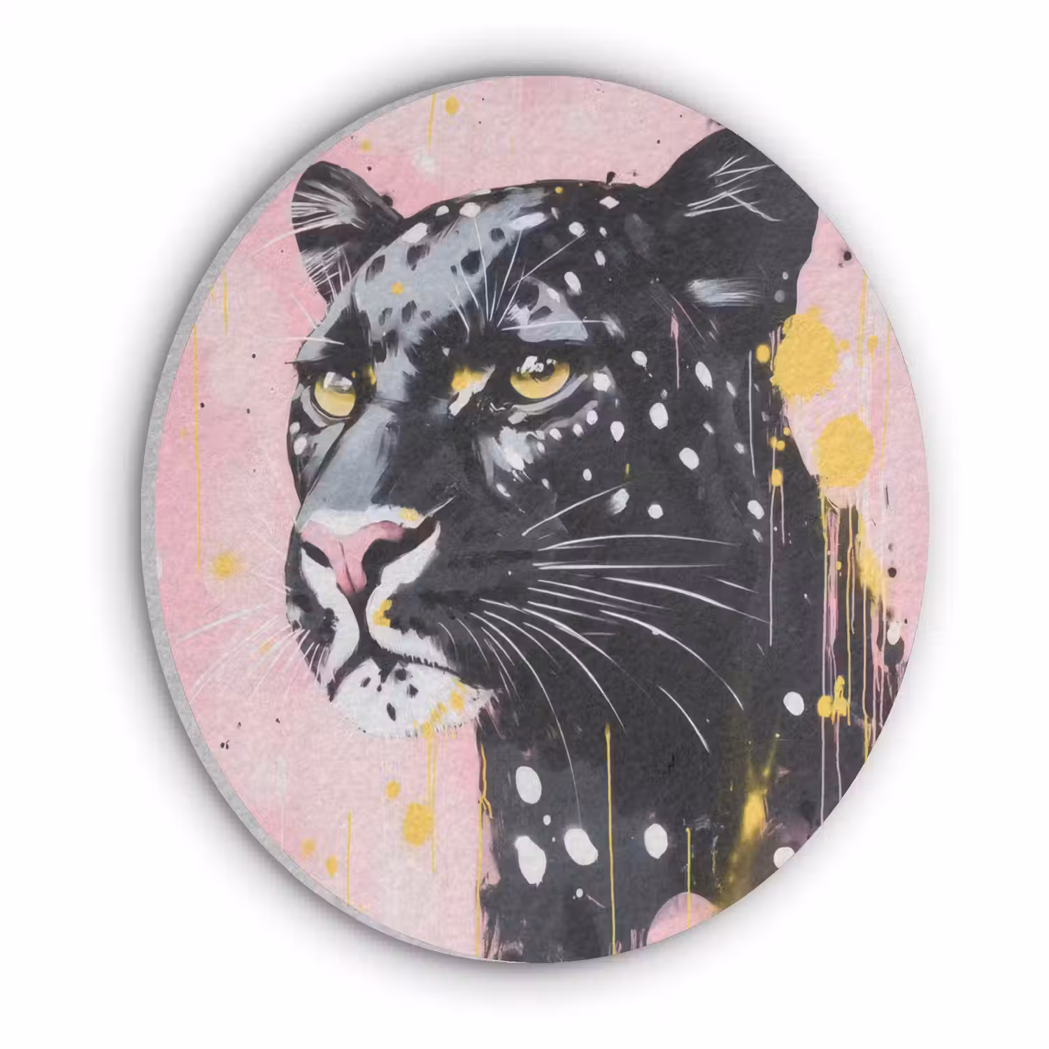 Zwart - Panter - Roze - Abstract Akoestische PET Vilt - Rond klein -3d