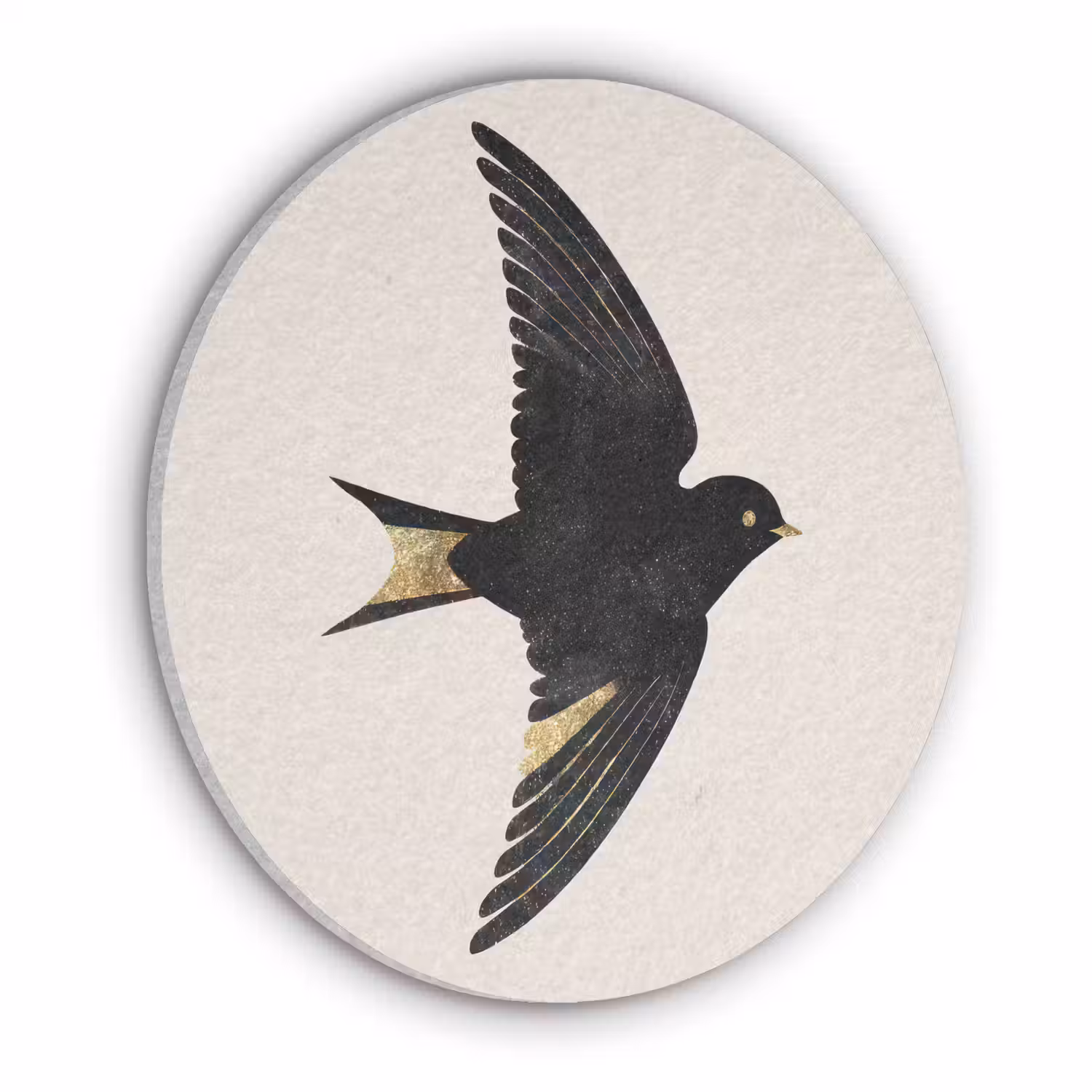 Zwarte zwaluw - Gouden accenten - Lichte achtergrond Akoestische PET Vilt - Rond klein -3d