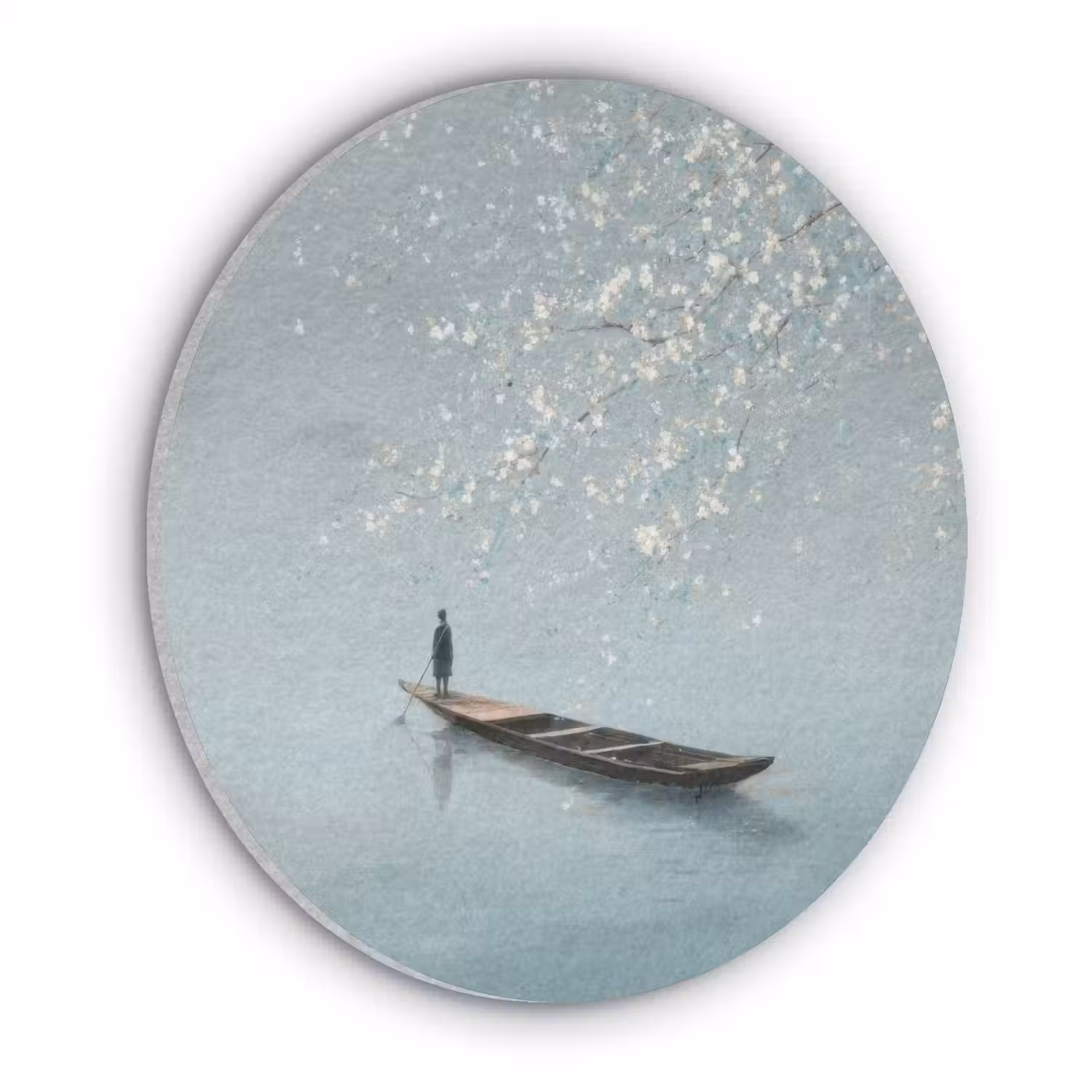 Bloesems - Minimalistisch - Wateroppervlak - Boot Akoestische PET Vilt - Rond klein -3d