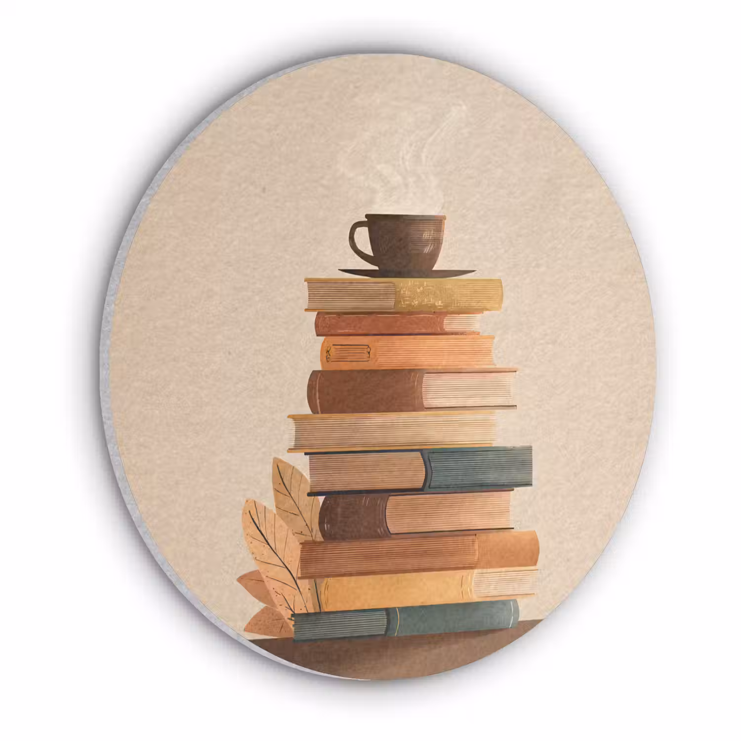 Boeken - Toren - Koffie - Beige Akoestische PET Vilt - Rond klein -3d