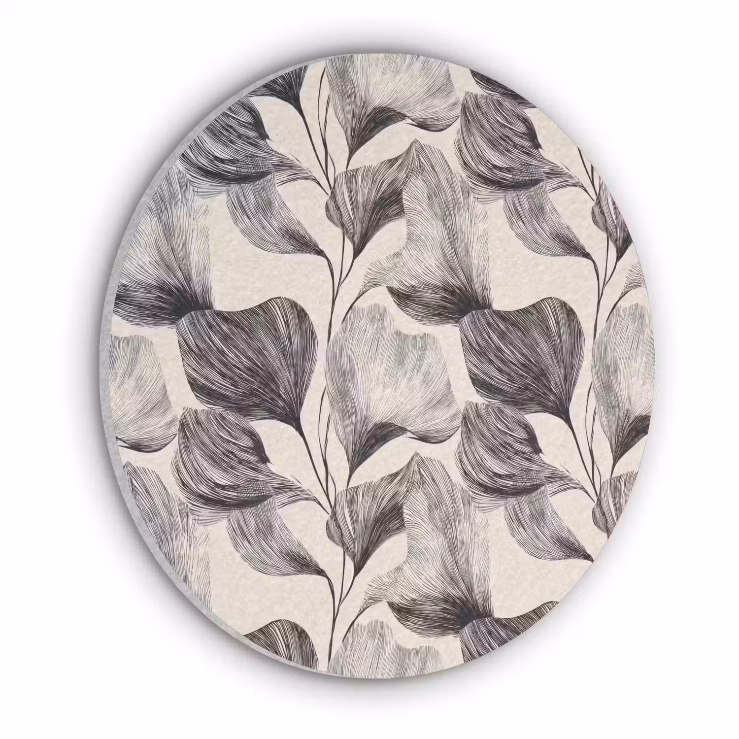 Botanisch - Bladeren - Zwart Akoestische PET Vilt - Rond klein 838 -3d