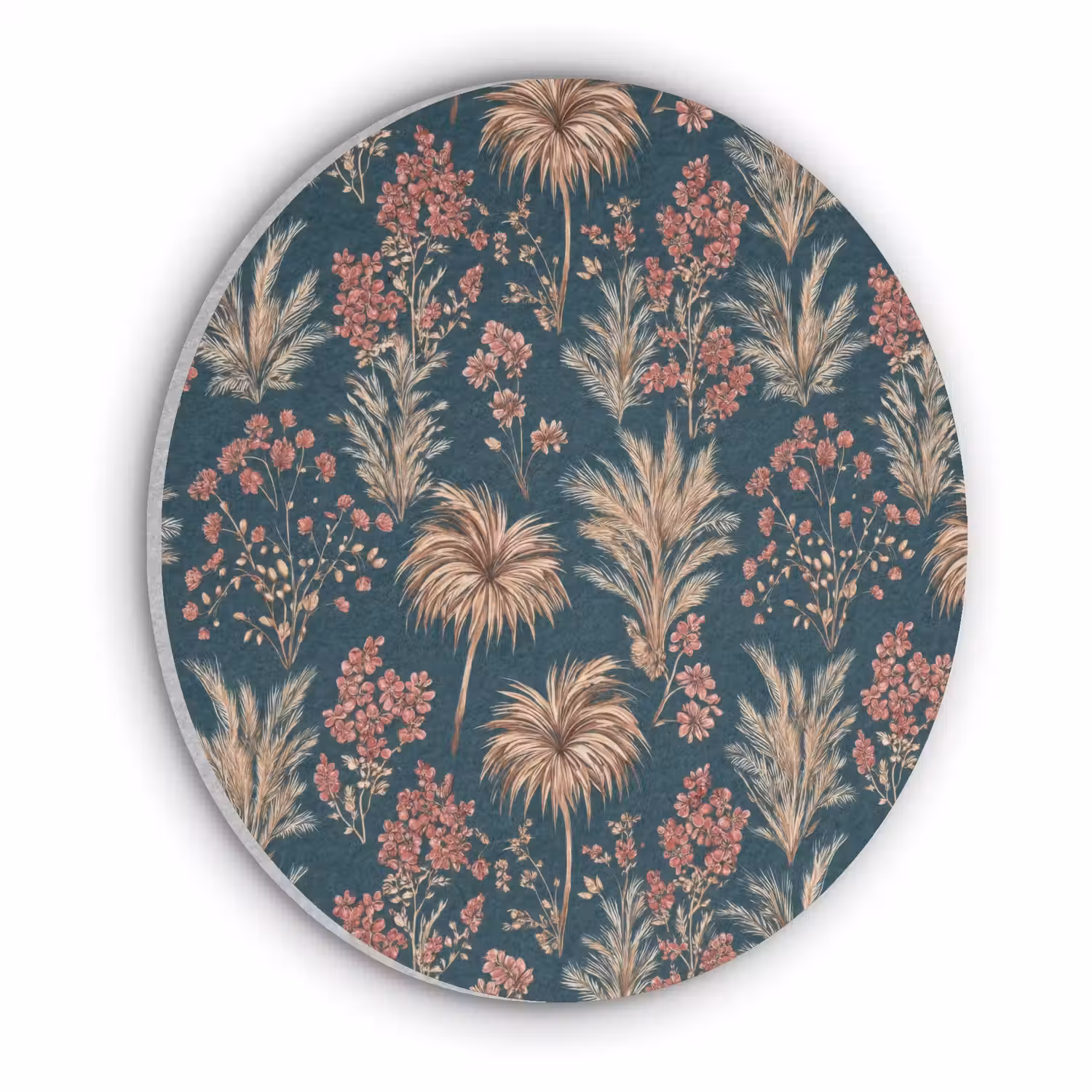 Botanisch - Patroon - Blauw Akoestische PET Vilt - Rond klein 838 -3d