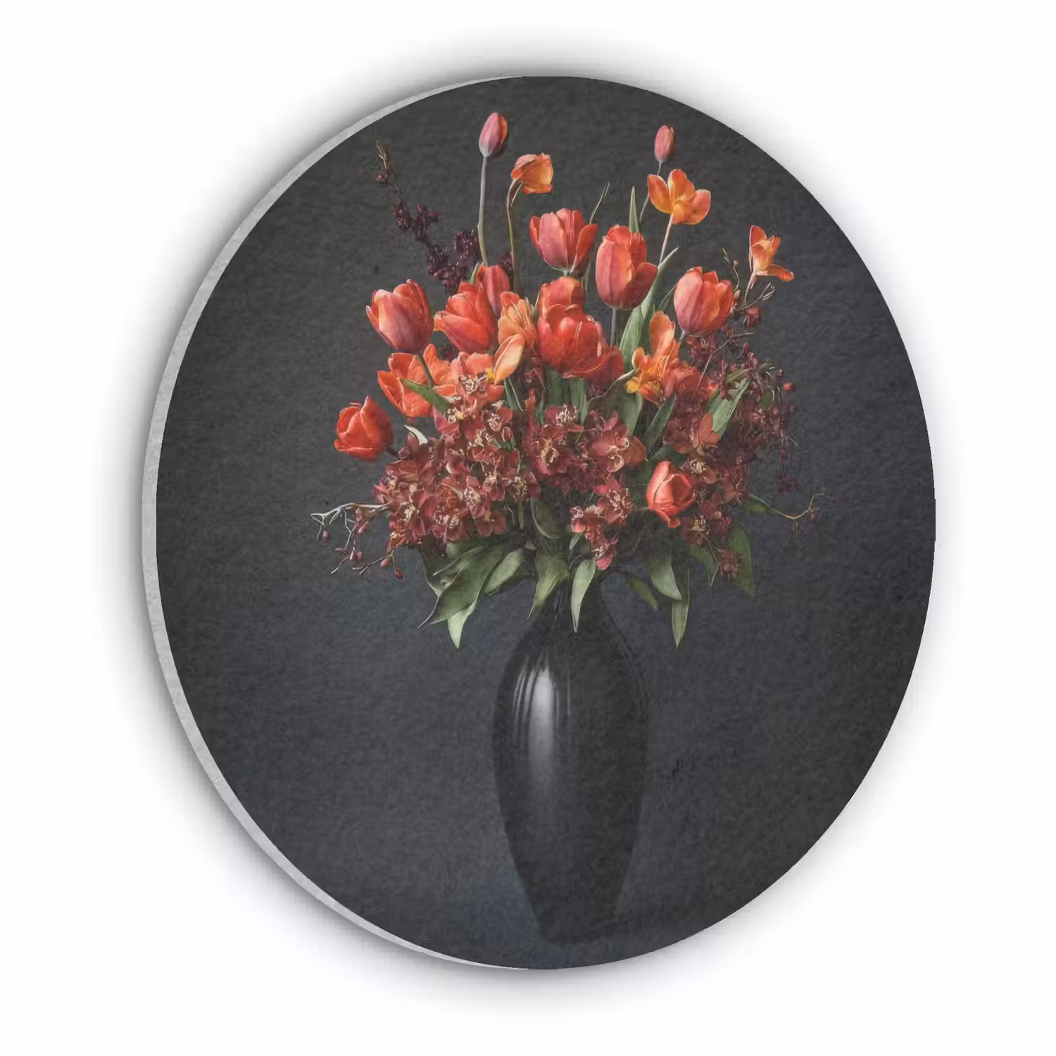 Boeket - Tulpen - Vaas - Rood Akoestische PET Vilt - Rond klein -3d