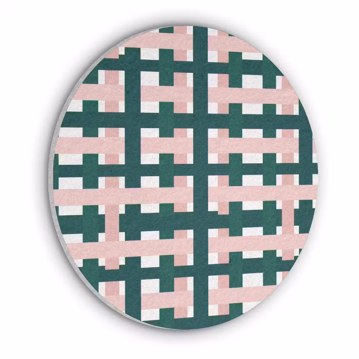 Vlechtpatroon - Groen - Roze - Grafisch Akoestische PET Vilt - Rond klein 838 -3d