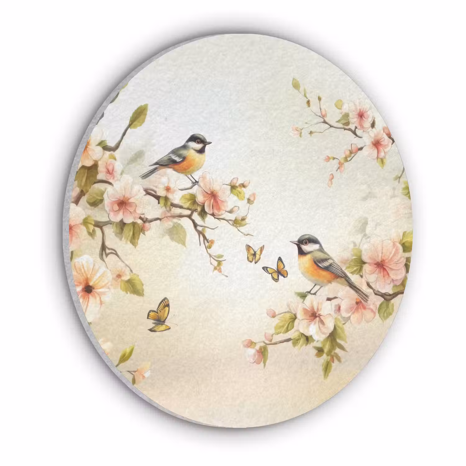 Takken - Bloemen - Vogeltjes - Roze Akoestische PET Vilt - Rond klein -3d