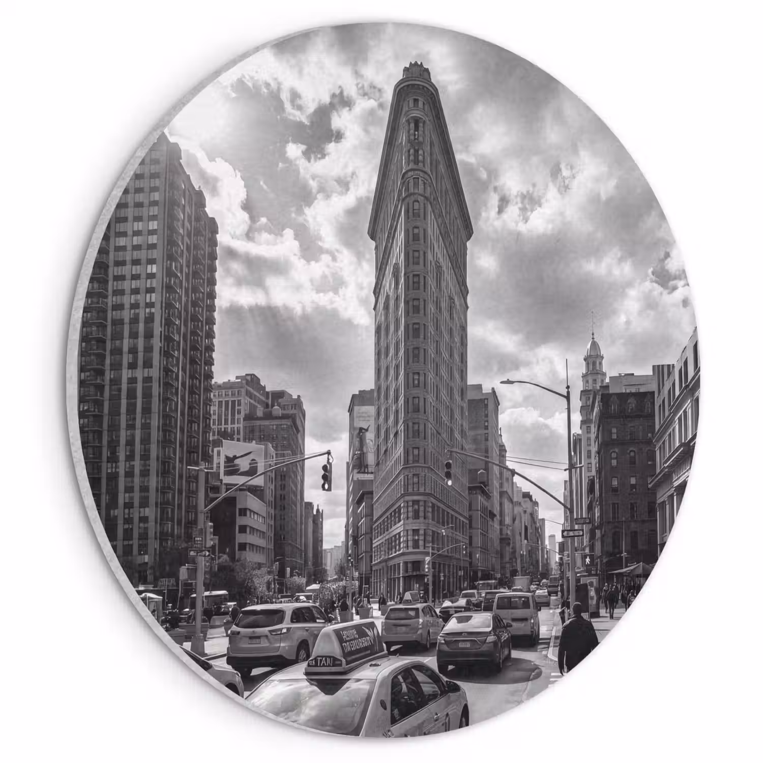 Gebouw - Hoogbouw - Stad - Architectuur - Zwart-wit Akoestische PET Vilt - Rond klein -3d