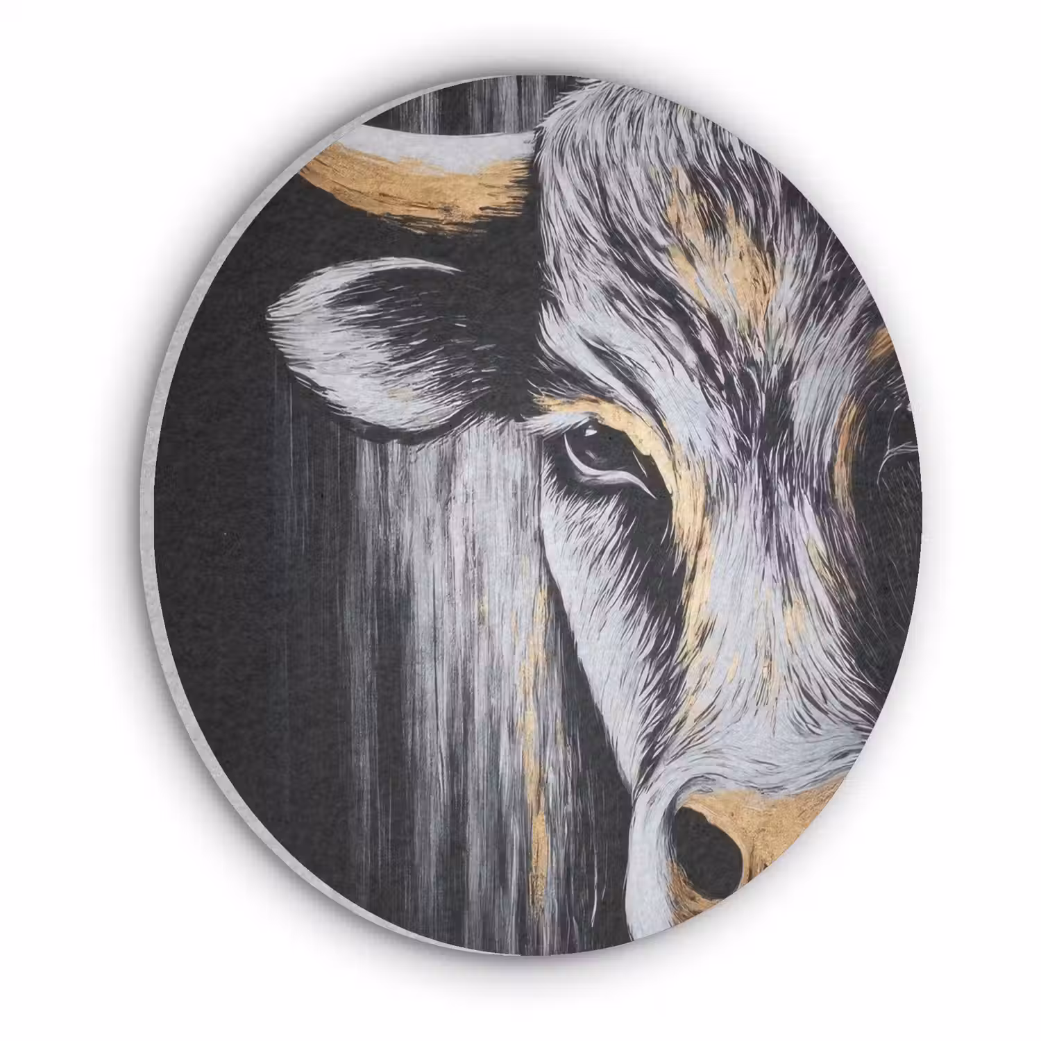 Stier - Hoorns - Snuit - Goud Akoestische PET Vilt - Rond klein -3d