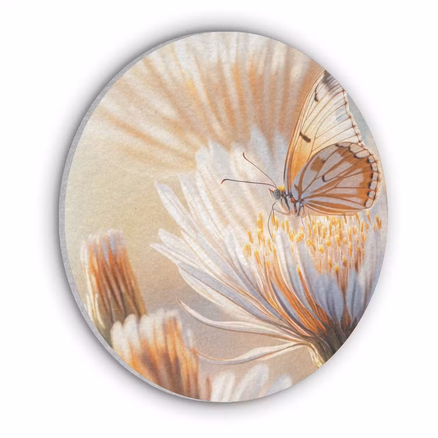 Vlinder - Bloem - Oranje Akoestische PET Vilt - Rond klein -3d
