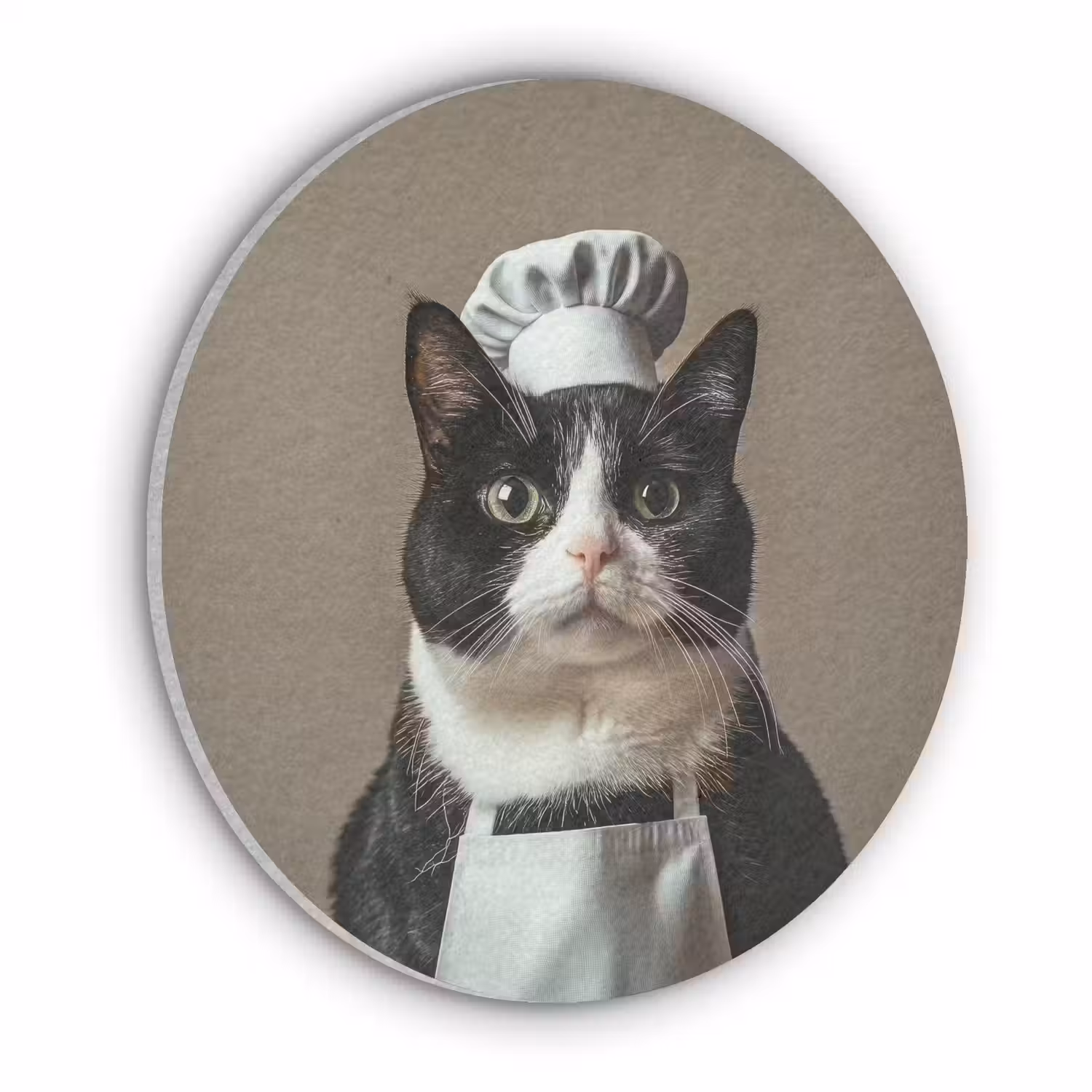Kat - Kokskleding - Zwart - Wit Akoestische PET Vilt - Rond klein -3d