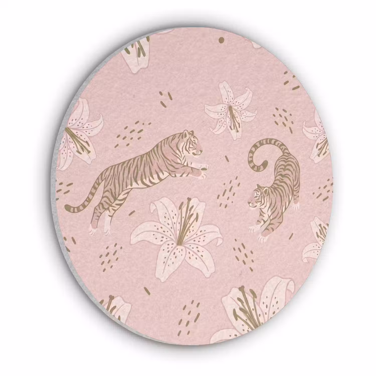 Kat - Springend - Bloemen - Abstract - Roze Akoestische PET Vilt - Rond klein -3d