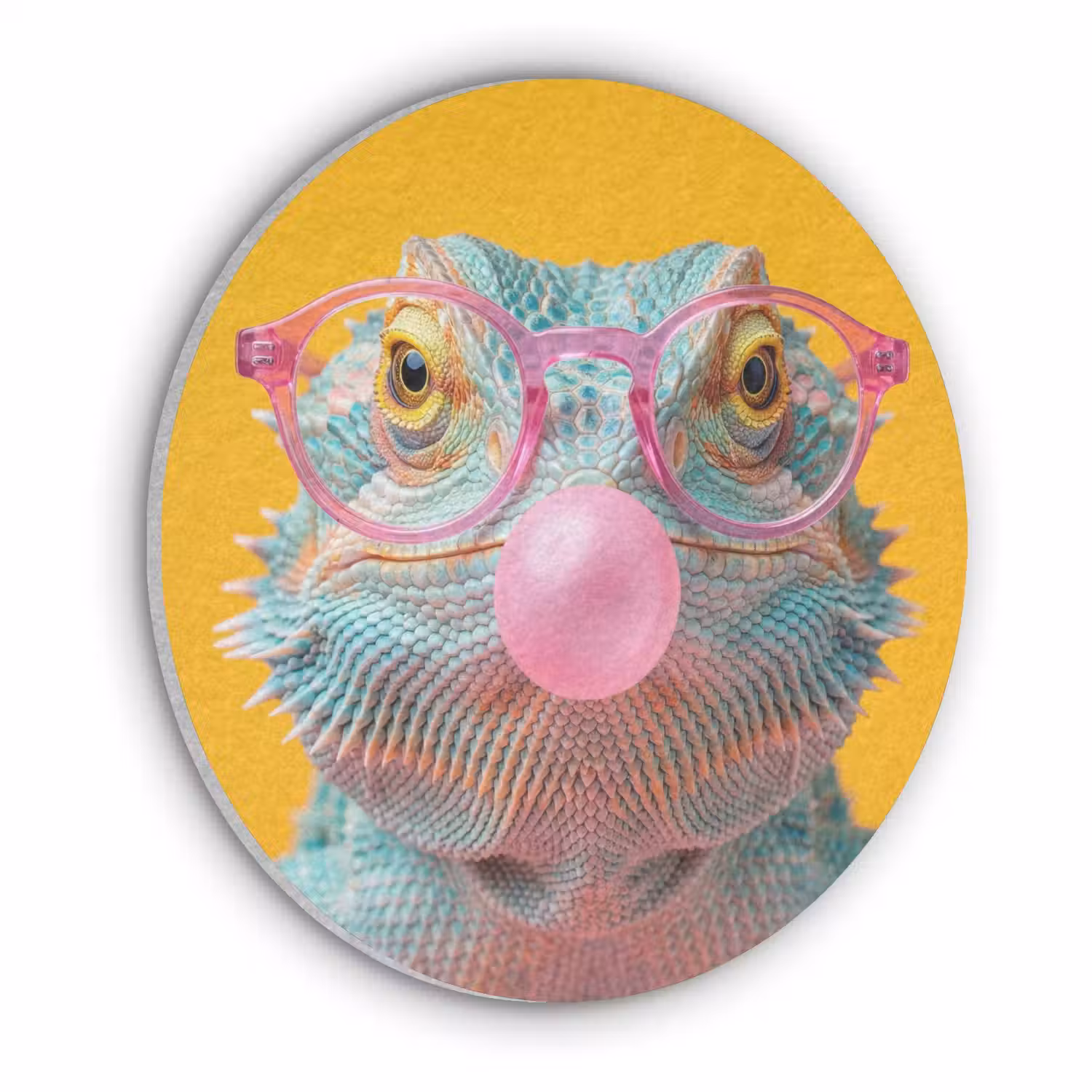 Kameleon - Kauwgom - Kleurrijk Akoestische PET Vilt - Rond klein -3d