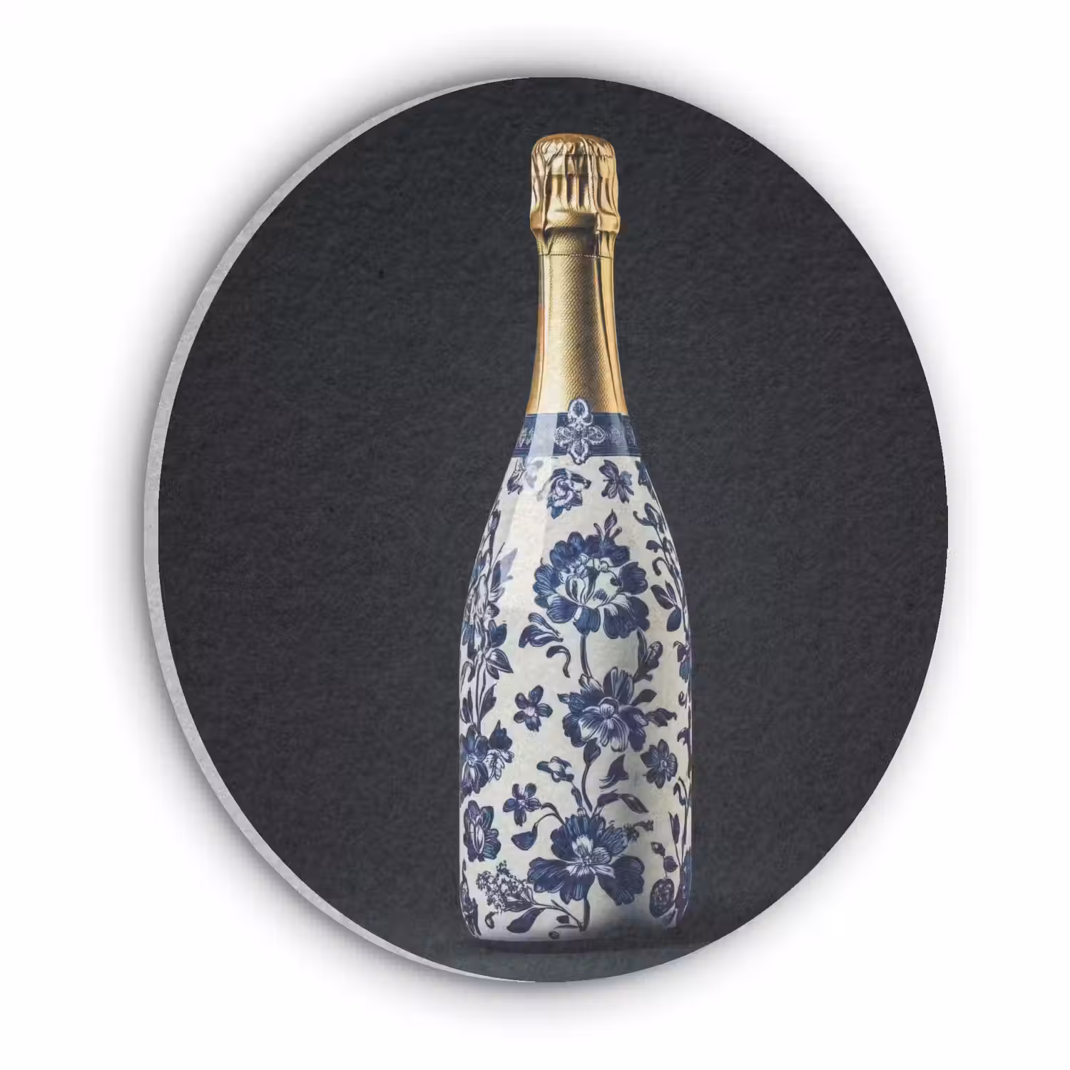 Champagne - Bloemen - Goud - Chique Akoestische PET Vilt - Rond klein -3d