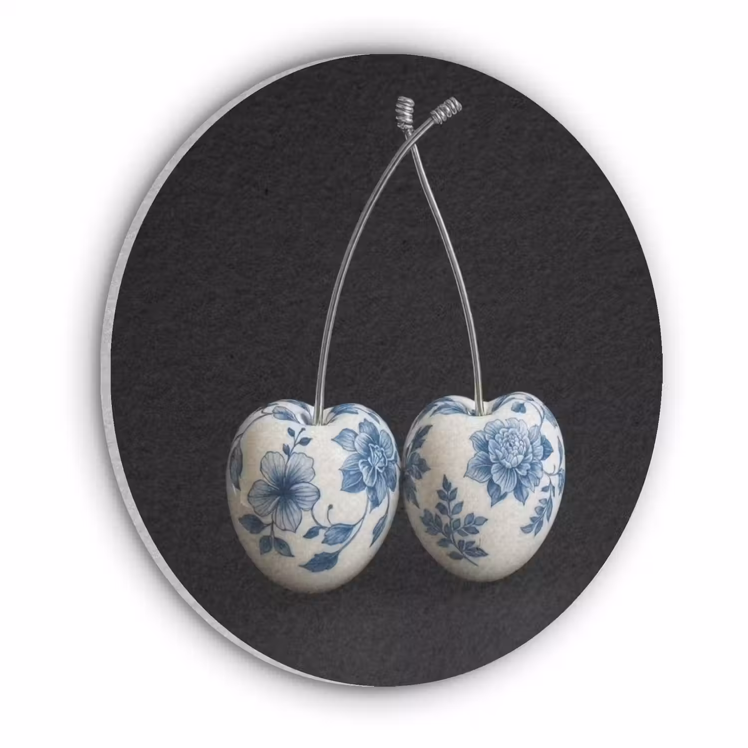 Kersen - Delfts blauw - Fruit Akoestische PET Vilt - Rond klein -3d