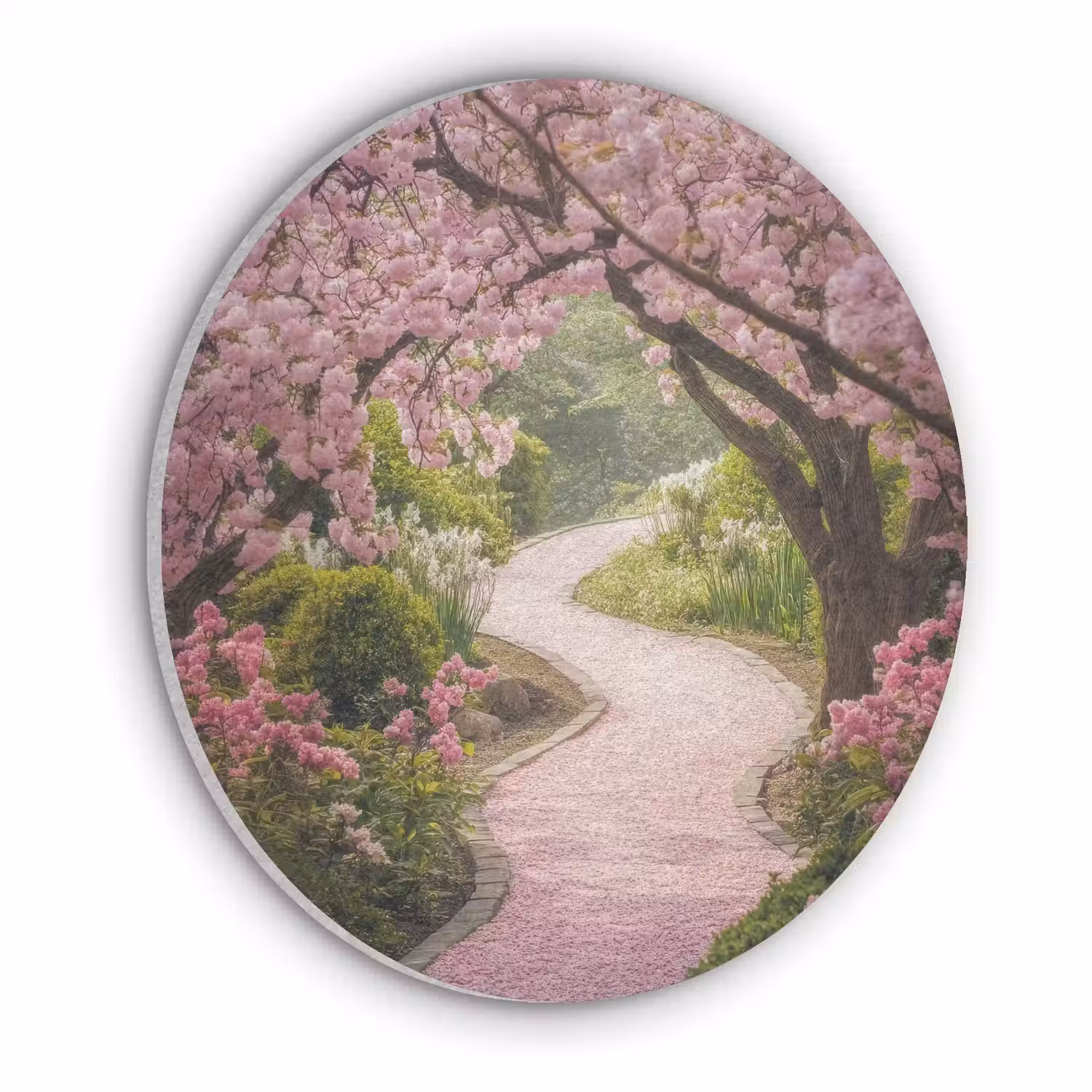 Kersenbloesem - Natuur - Sakura - Pad - Japanse tuin Akoestische PET Vilt - Rond klein -3d