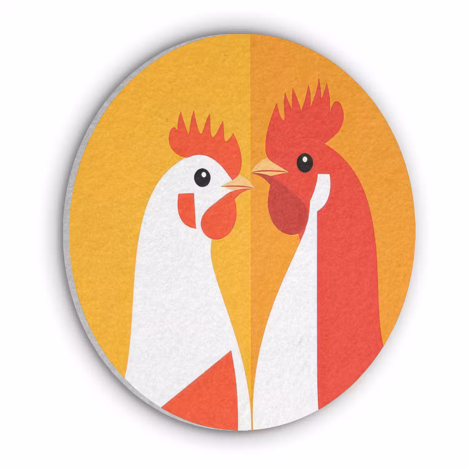 Kippen - Oranje - Vlakken Akoestische PET Vilt - Rond klein -3d