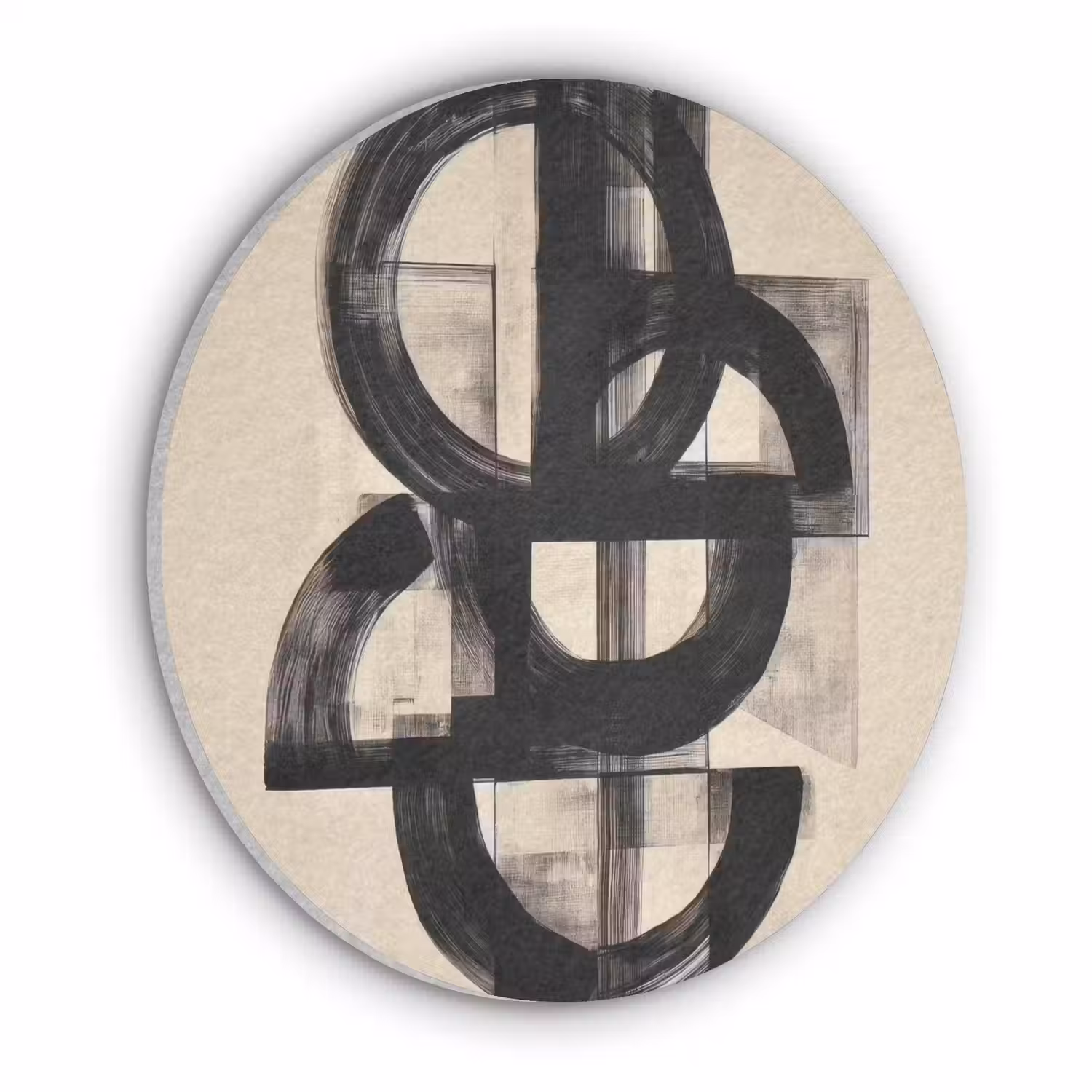Cirkels - Lijnen - Vormen - Zwart Akoestische PET Vilt - Rond klein -3d