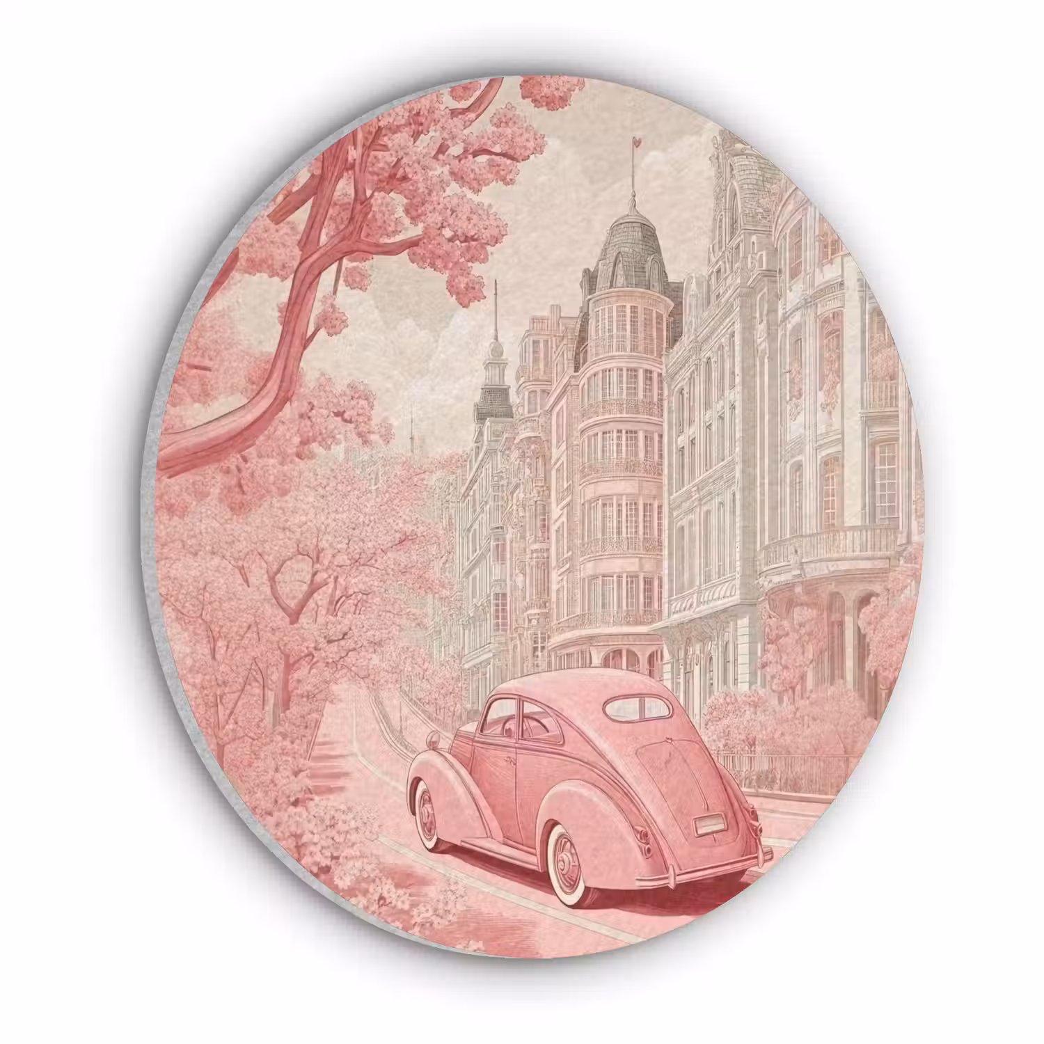City - Car - Pink Akoestische PET Vilt - Rond klein -3d