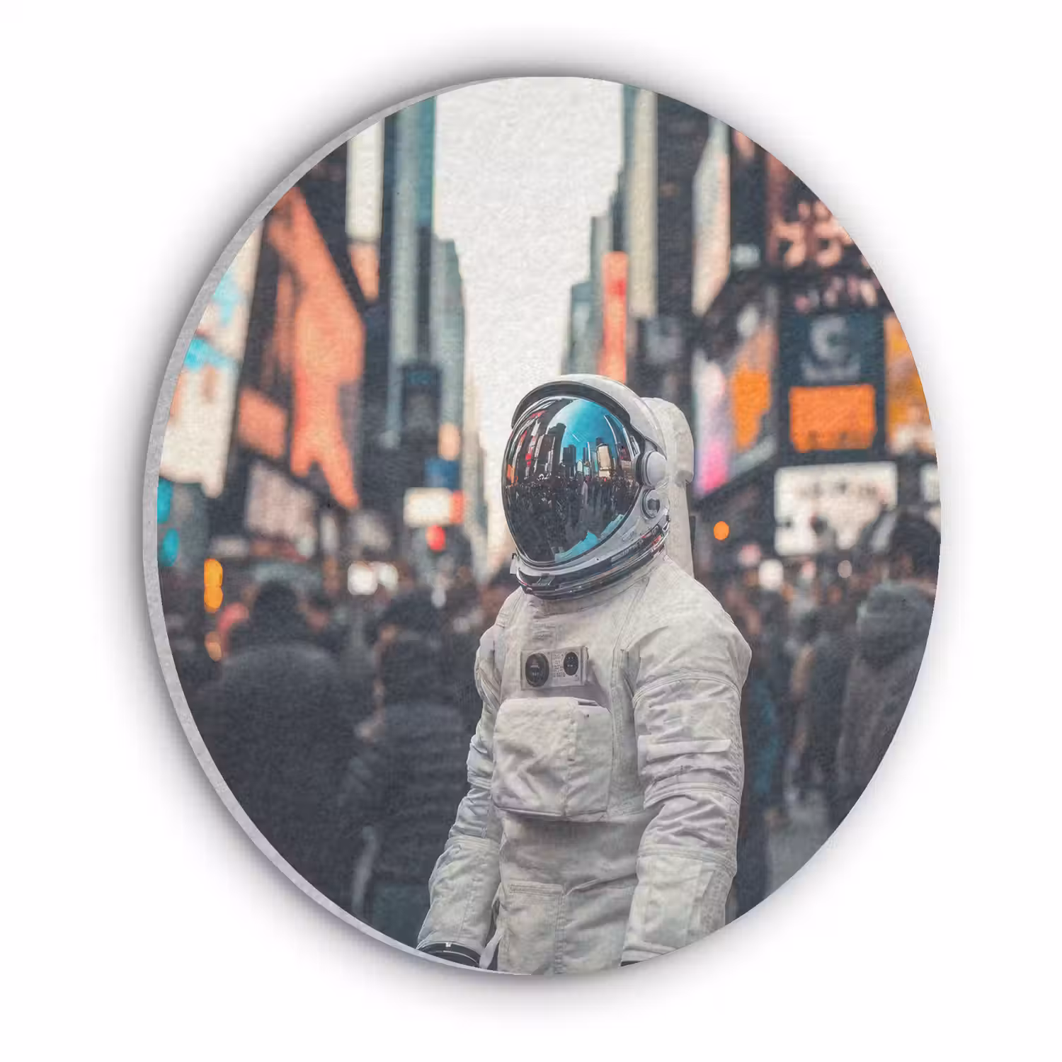 Stad - Mensen - Astronaut - Wit Akoestische PET Vilt - Rond klein -3d