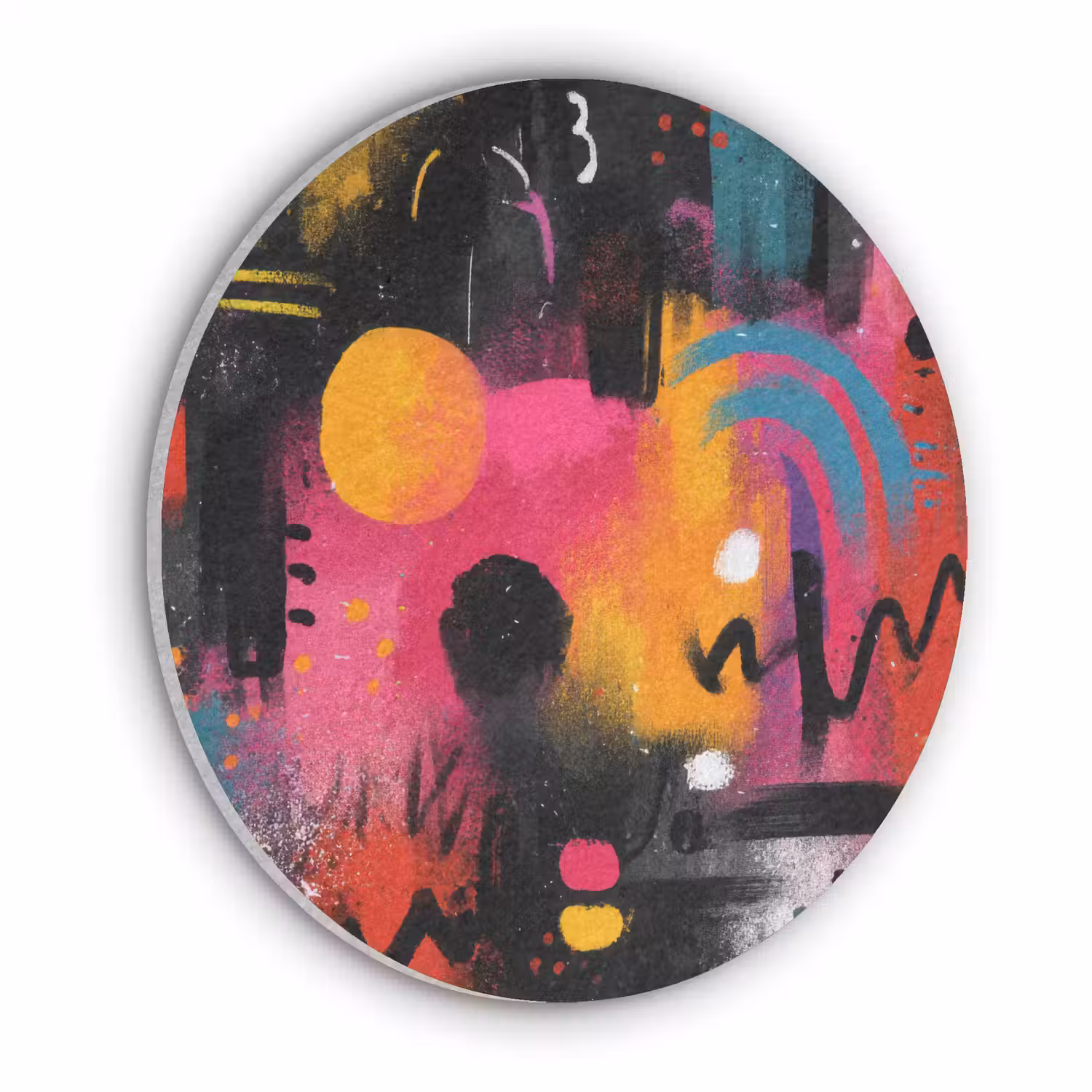 Kleurvlakken - Vormen - Kleurrijk - Abstract Akoestische PET Vilt - Rond klein -3d
