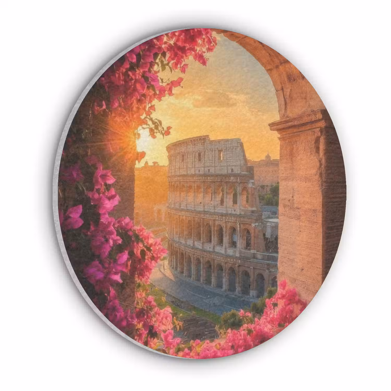 Colosseum - Rome - Roze Bloemen Akoestische PET Vilt - Rond klein -3d