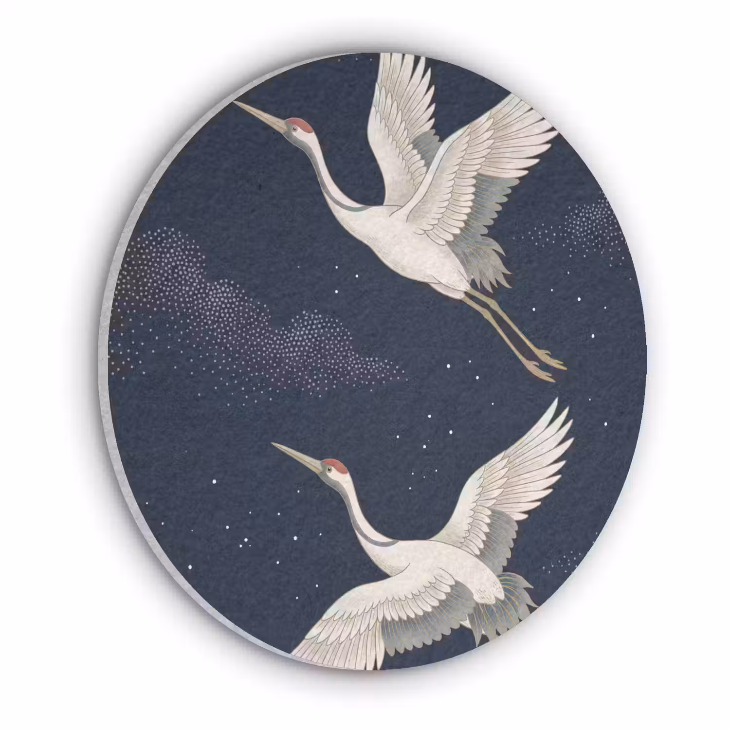 Kraanvogels - Nachthemel - Blauw Akoestische PET Vilt - Rond klein -3d