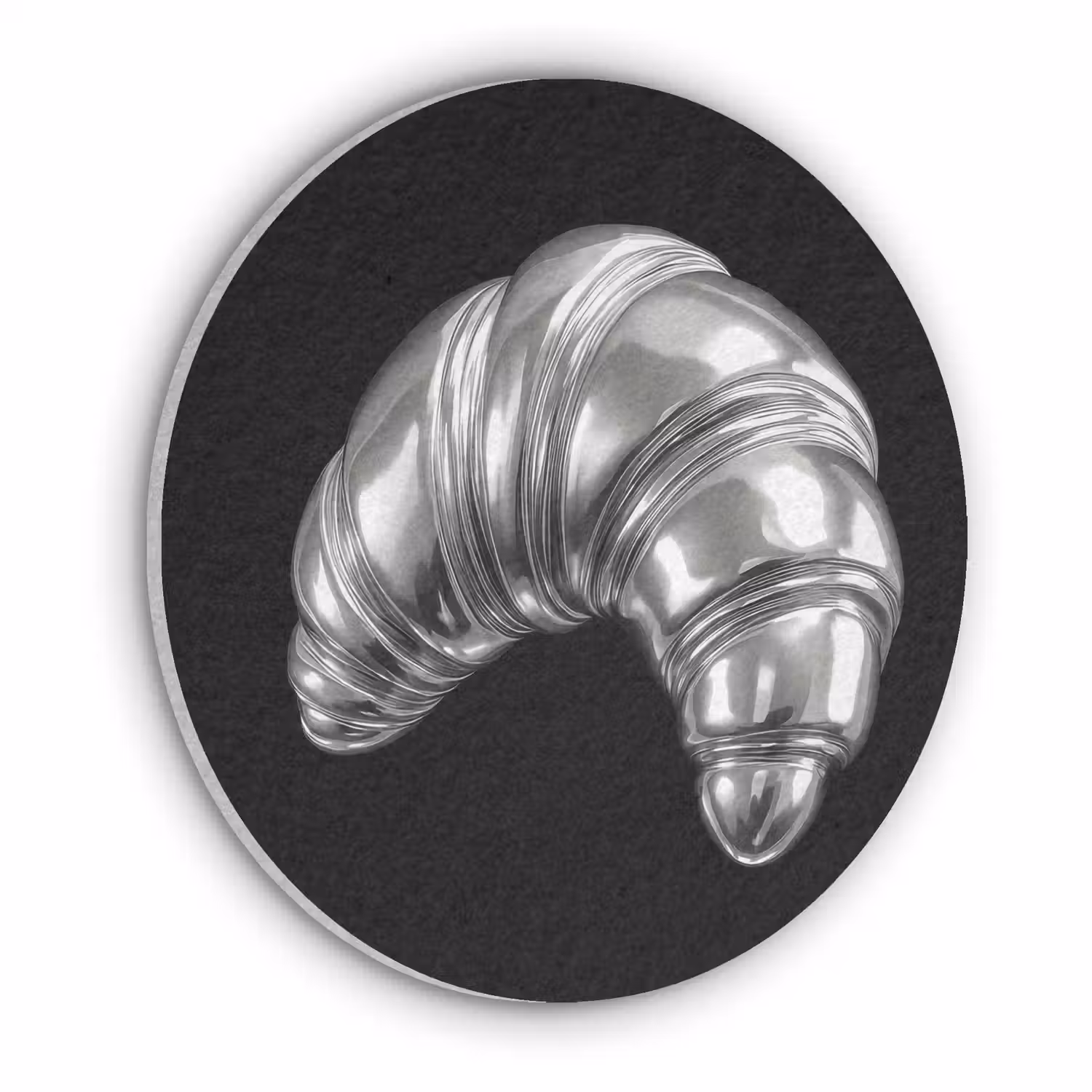 Croissant - Metaal - Zilver Akoestische PET Vilt - Rond klein -3d