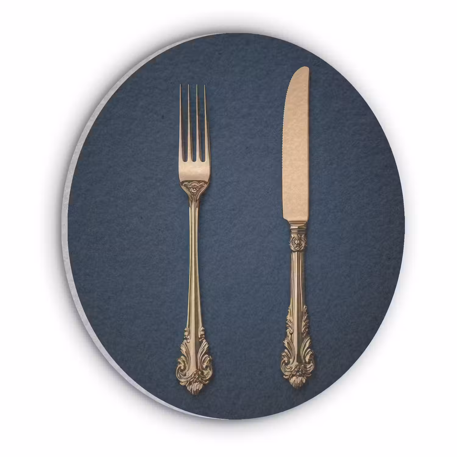 Bestek - Donkerblauw - Goud Akoestische PET Vilt - Rond klein -3d