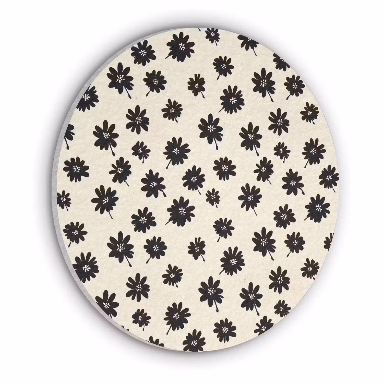 Madeliefjes - Grafisch - Zwart - Beige Akoestische PET Vilt - Rond klein 838 -3d
