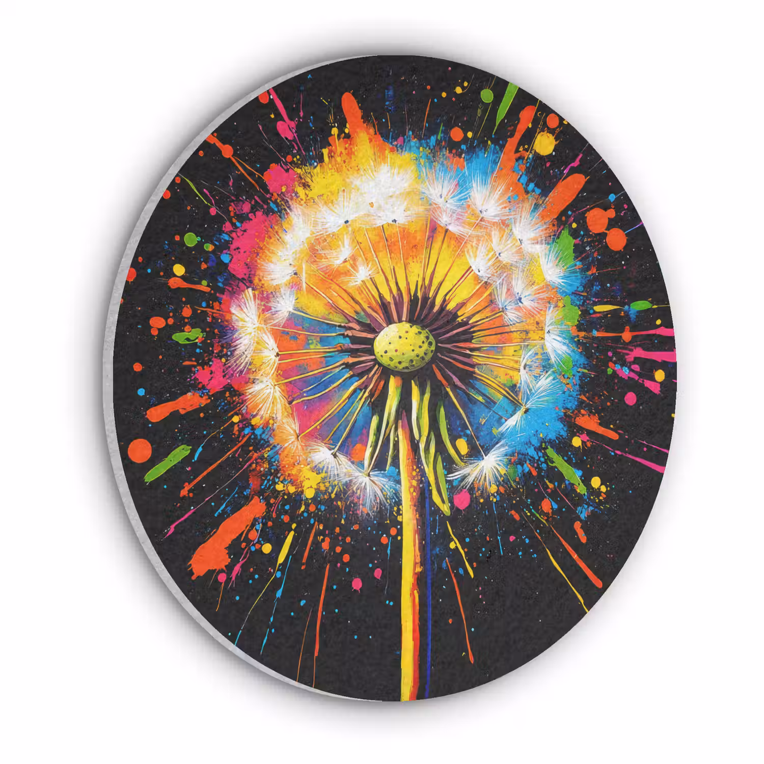 Paardenbloem - Graffiti - Kleurrijk - Bloemen - Natuur Akoestische PET Vilt - Rond klein -3d
