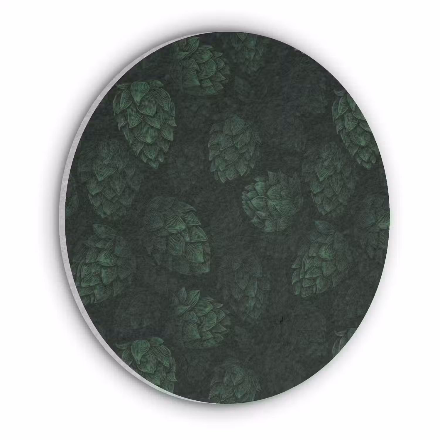 Donker - Groen - Hopbellen - Botanisch - Illustratie Akoestische PET Vilt - Rond klein 838 -3d