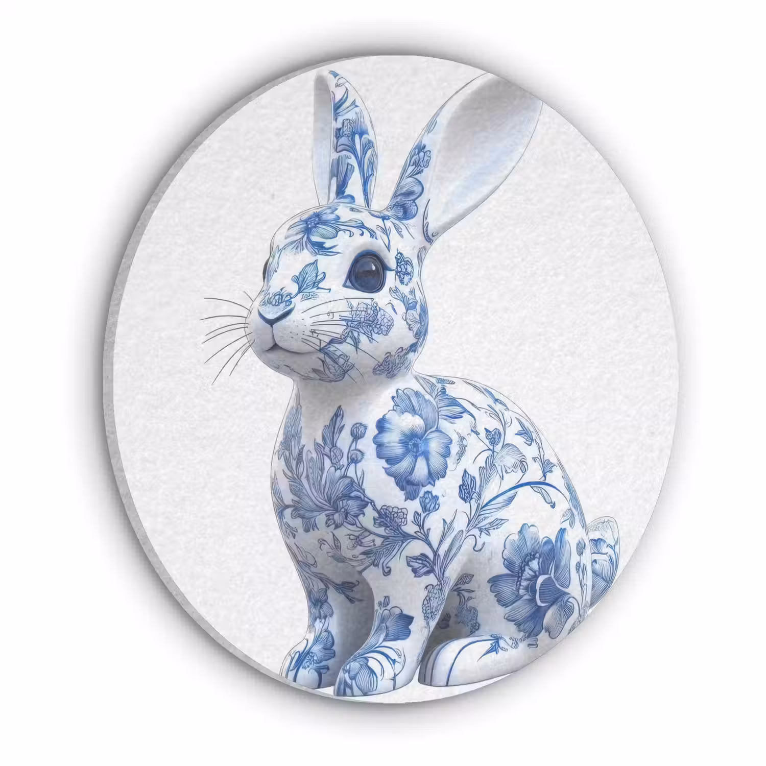 Delftsblauw - Haasje - Wit Akoestische PET Vilt - Rond klein -3d