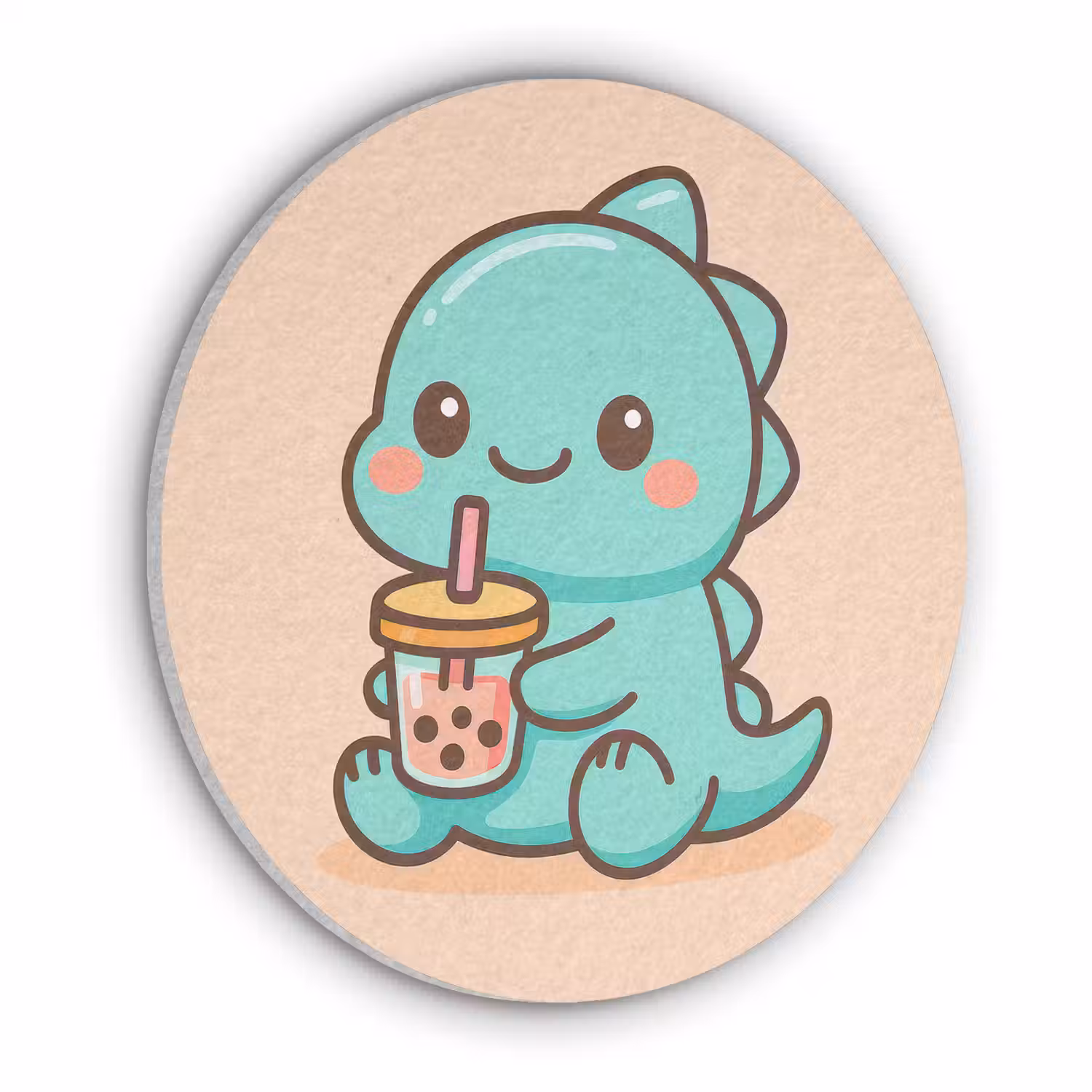 Dino - Boba - kawaii - Oranje Akoestische PET Vilt - Rond klein -3d