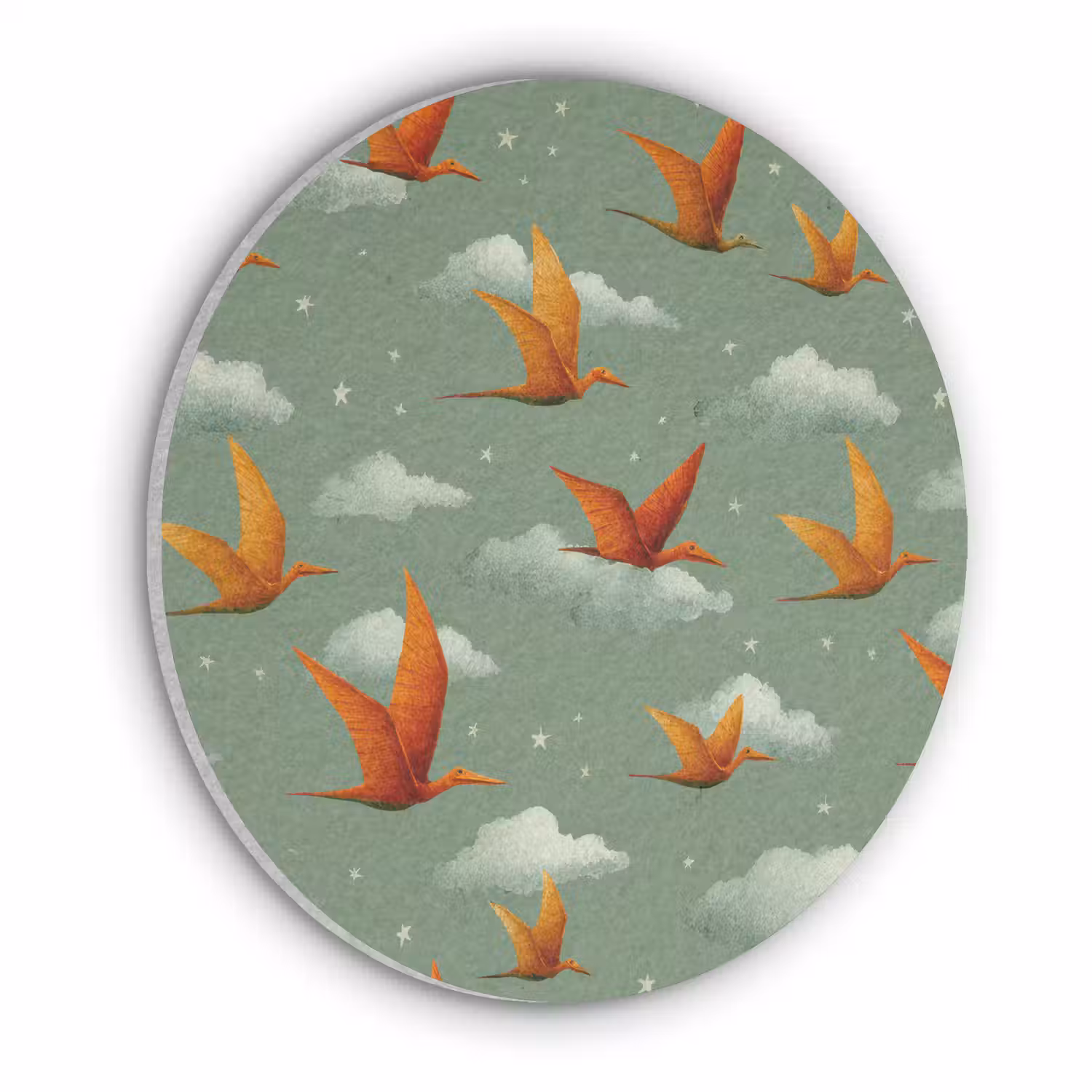 Dinosaurussen - Wolken - Sterren - Oranje Akoestische PET Vilt - Rond klein -3d