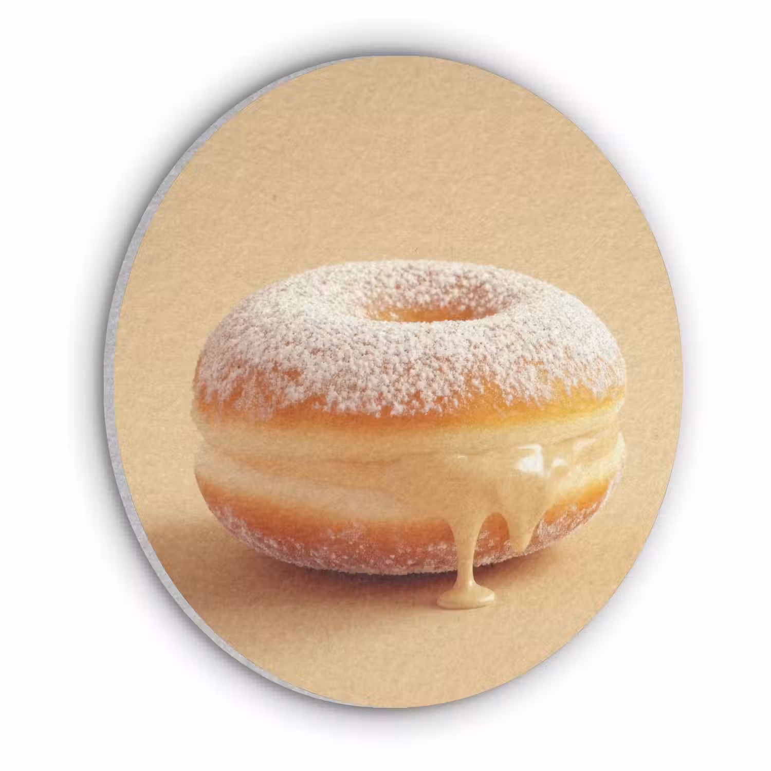 Donut - Romig - Poedersuiker - Beige Akoestische PET Vilt - Rond klein -3d