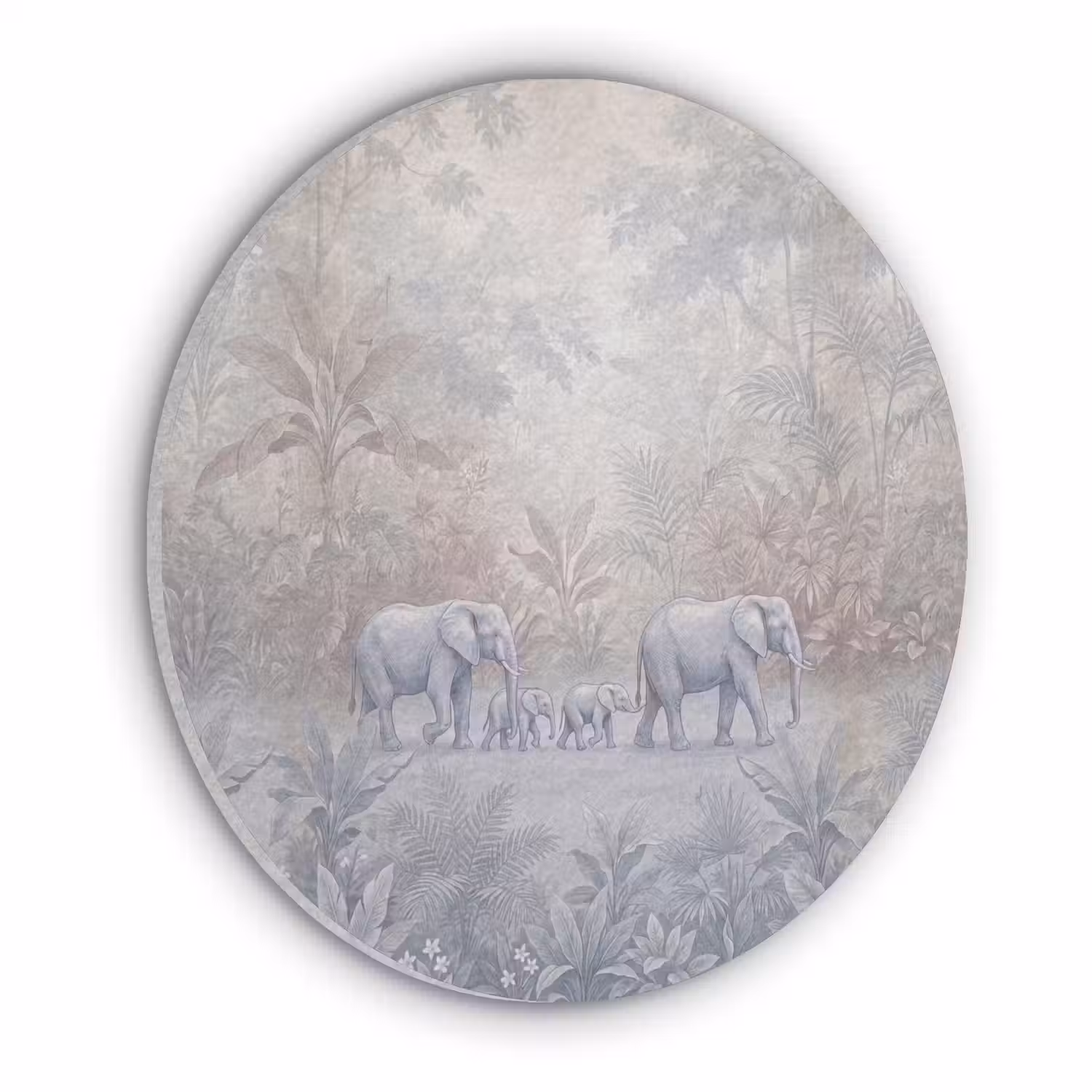 Olifant - Familie - Jungle - Illustratie - Grijs Akoestische PET Vilt - Rond klein -3d