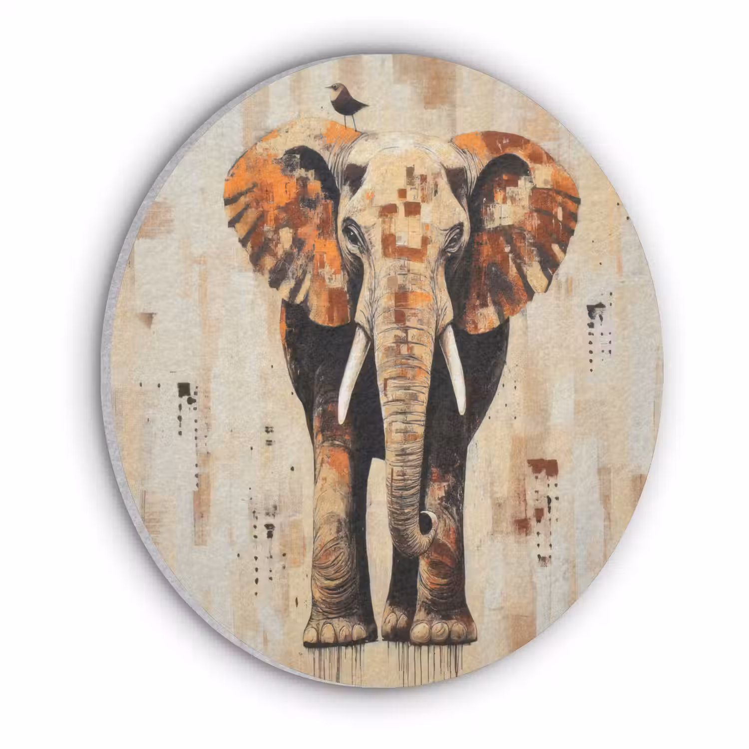 Olifant - Slurf - Mozaïek - Abstract Akoestische PET Vilt - Rond klein -3d