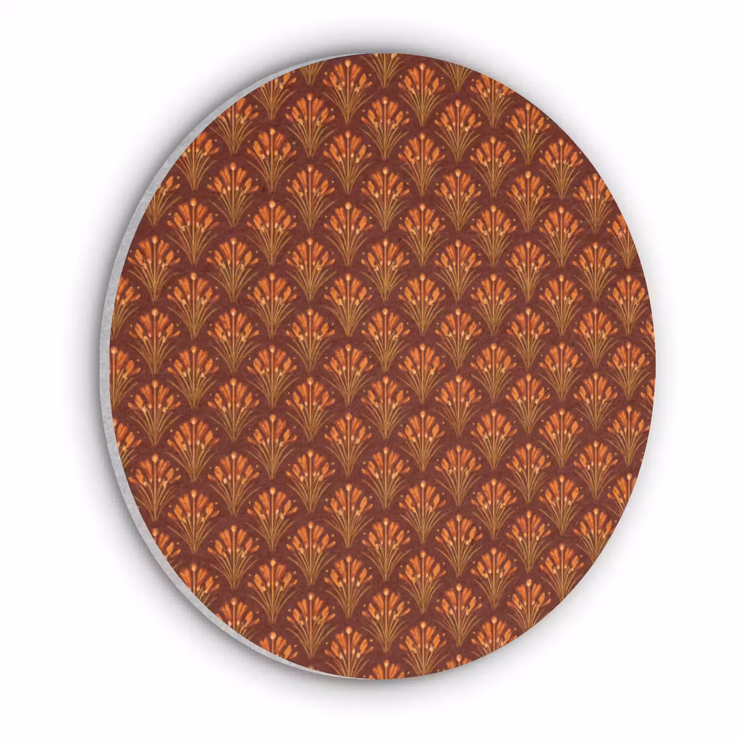 Waaiers - Art Deco - Botanisch - Roestbruin - Oranje Akoestische PET Vilt - Rond klein 838 -3d