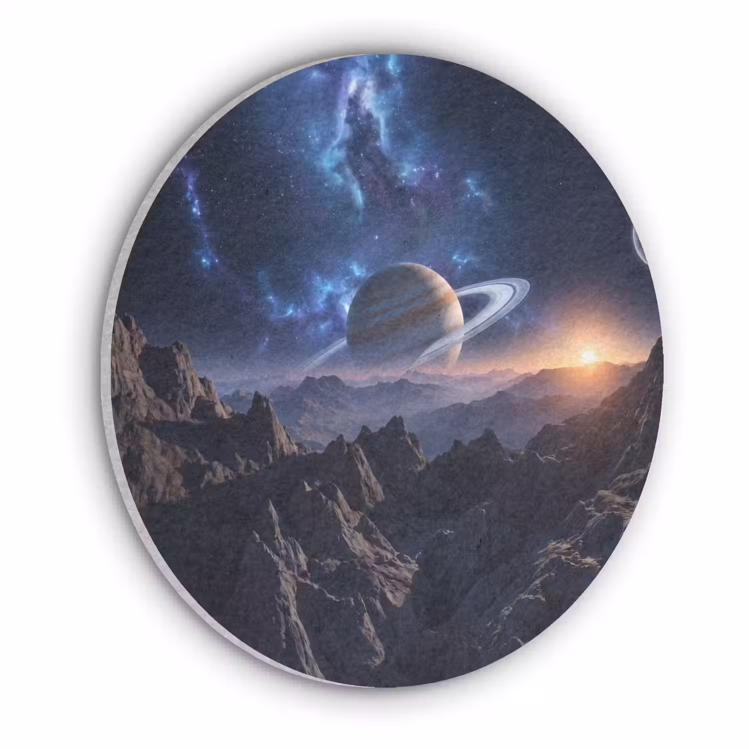 Fantasy - Kosmos - Landschap Akoestische PET Vilt - Rond klein -3d