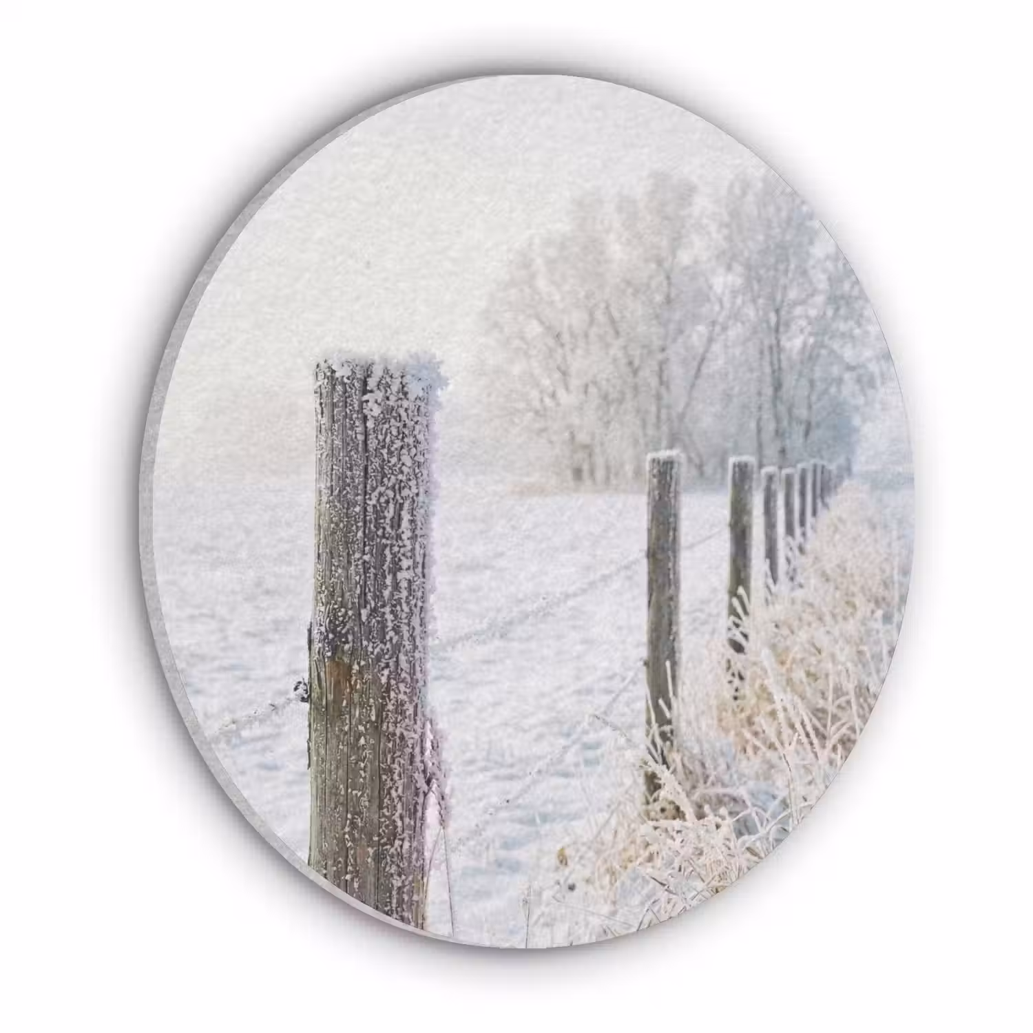 Hek - Sneeuw - Mist - Platteland - Nostalgisch Akoestische PET Vilt - Rond klein -3d