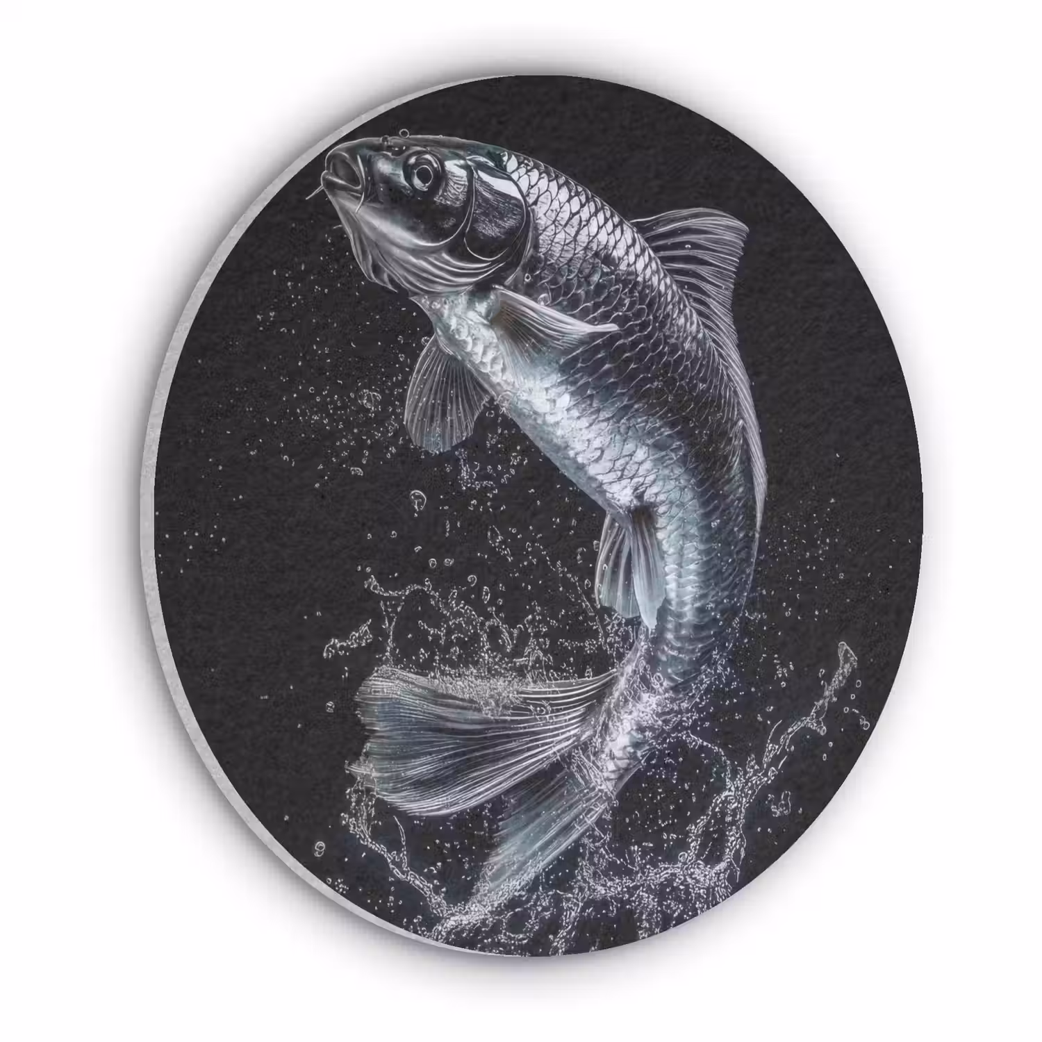Vis - Koi - Zwart - Water Akoestische PET Vilt - Rond klein -3d