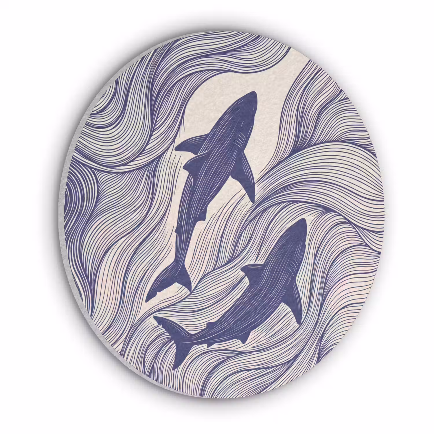 Vis - Oceaan - Lijntekening - Blauw - Dieren Akoestische PET Vilt - Rond klein -3d