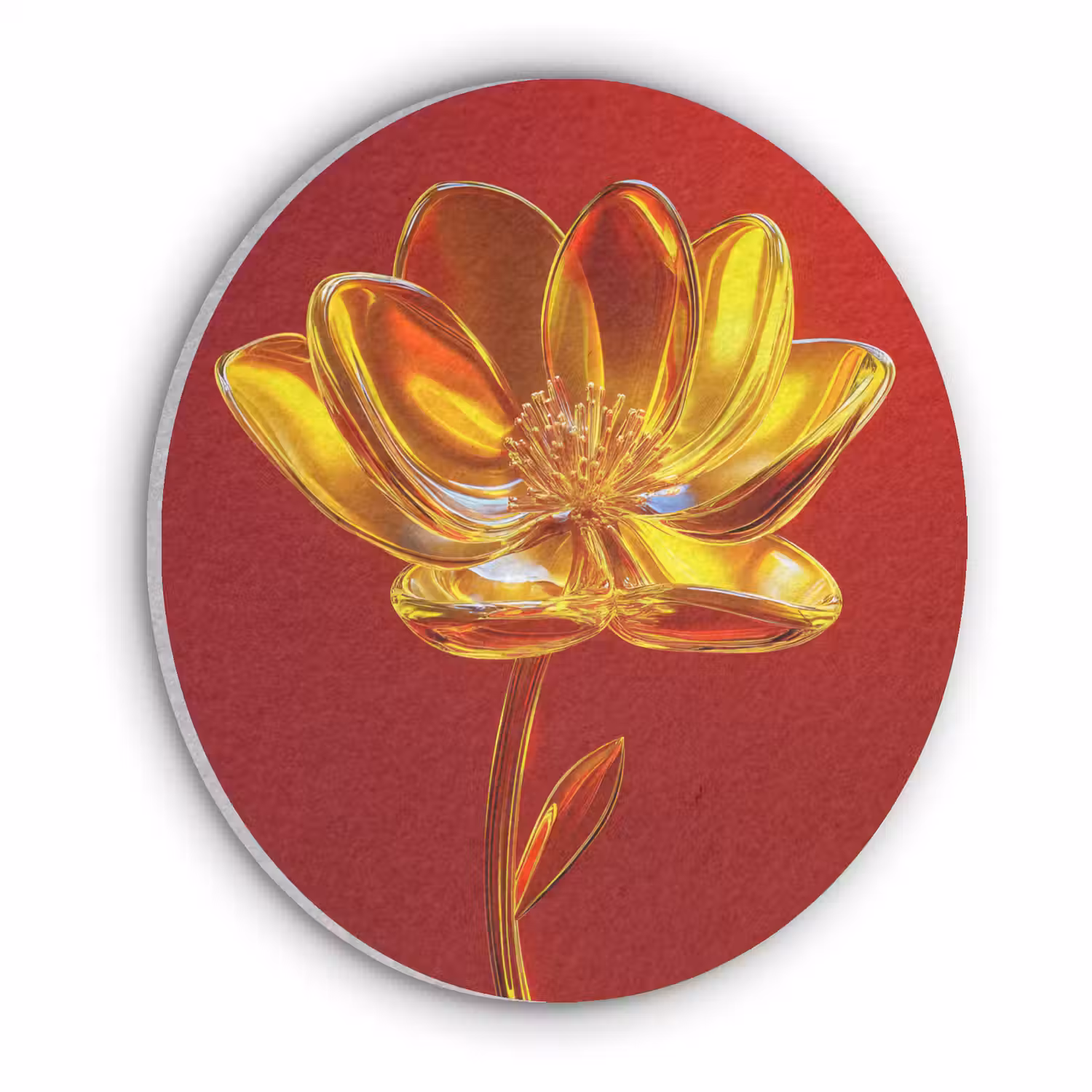 Bloem - Goud - Glazen Akoestische PET Vilt - Rond klein -3d