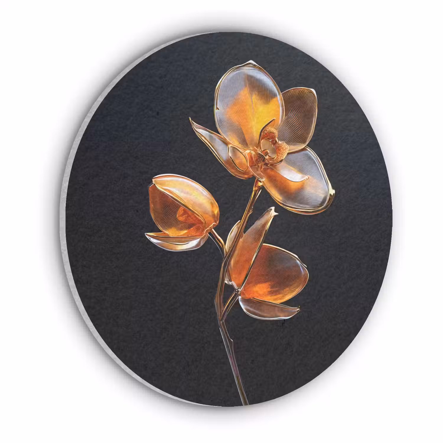 Bloem - Orchidee - Oranje Akoestische PET Vilt - Rond klein -3d
