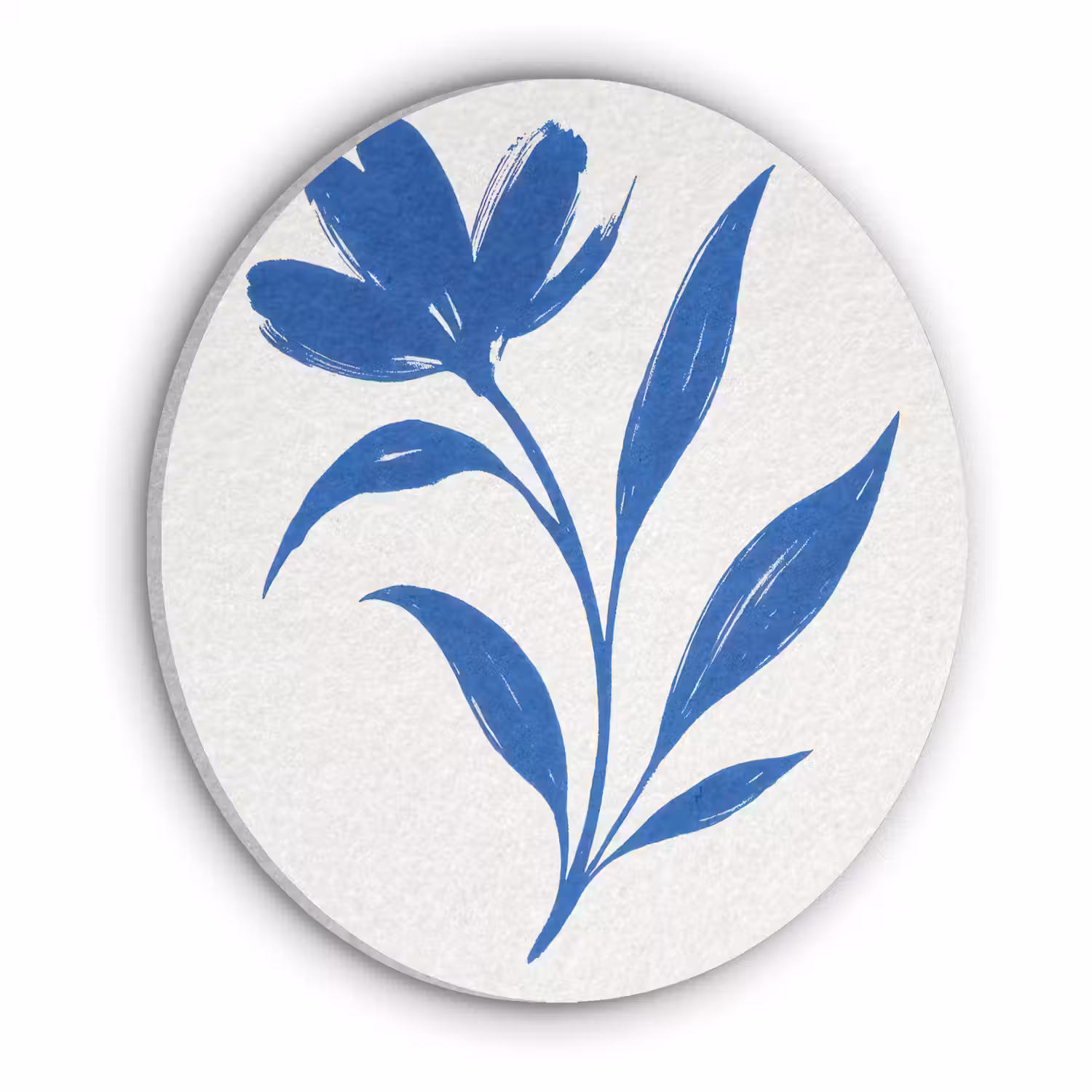 Bloem - Blaadjes - Minimalistisch - Blauw Akoestische PET Vilt - Rond klein -3d