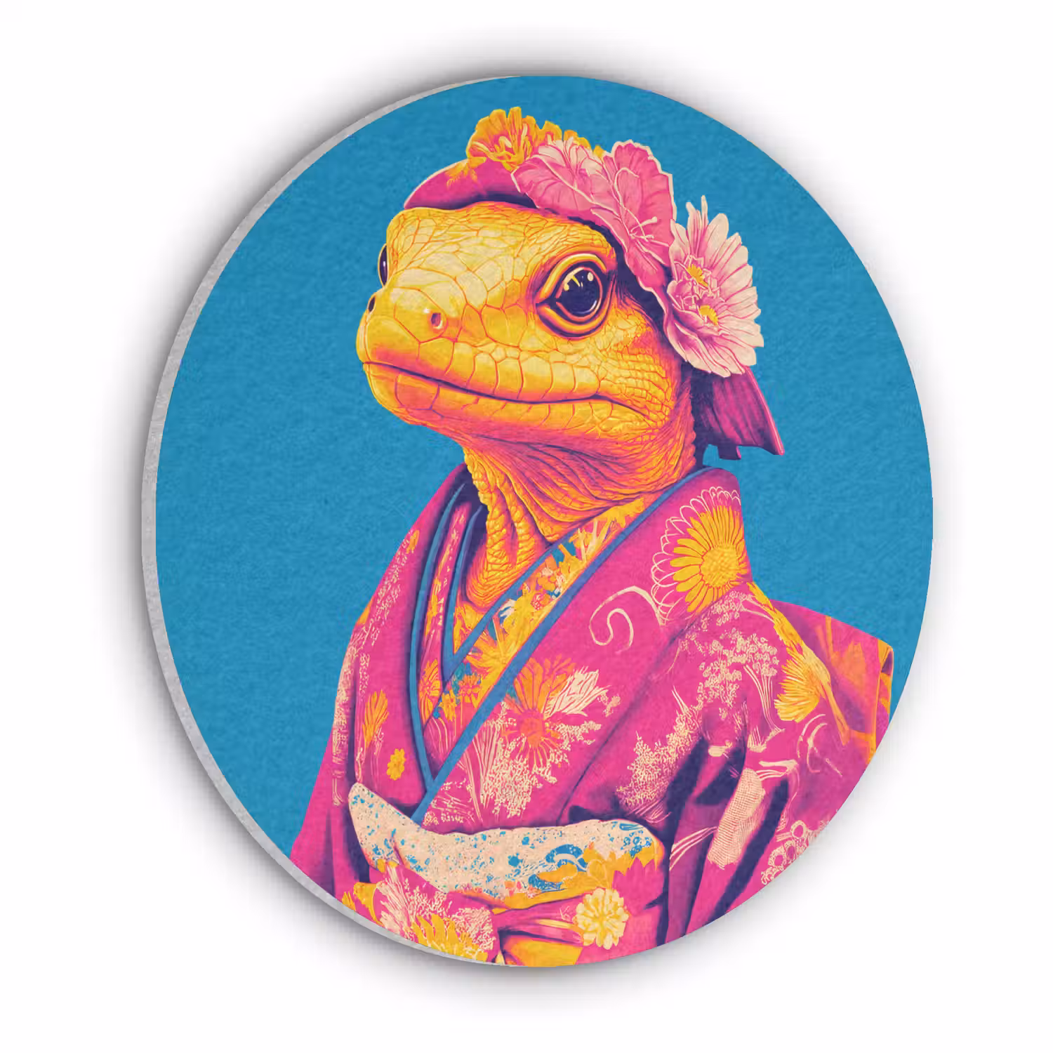 Bloemenkrans - Hagedis - Kimono - Paars Akoestische PET Vilt - Rond klein -3d