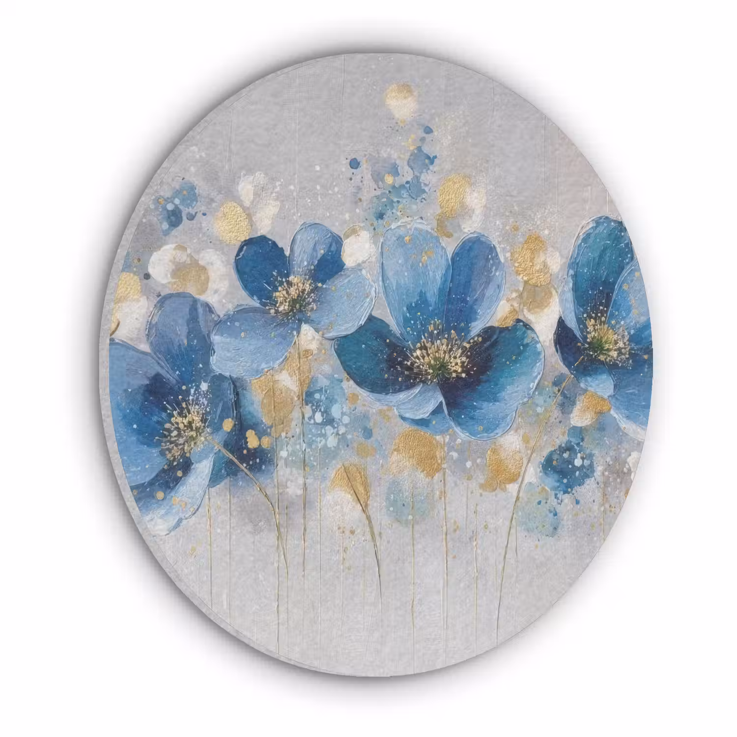 Bloemen - Blauw - Abstract Akoestische PET Vilt - Rond klein -3d
