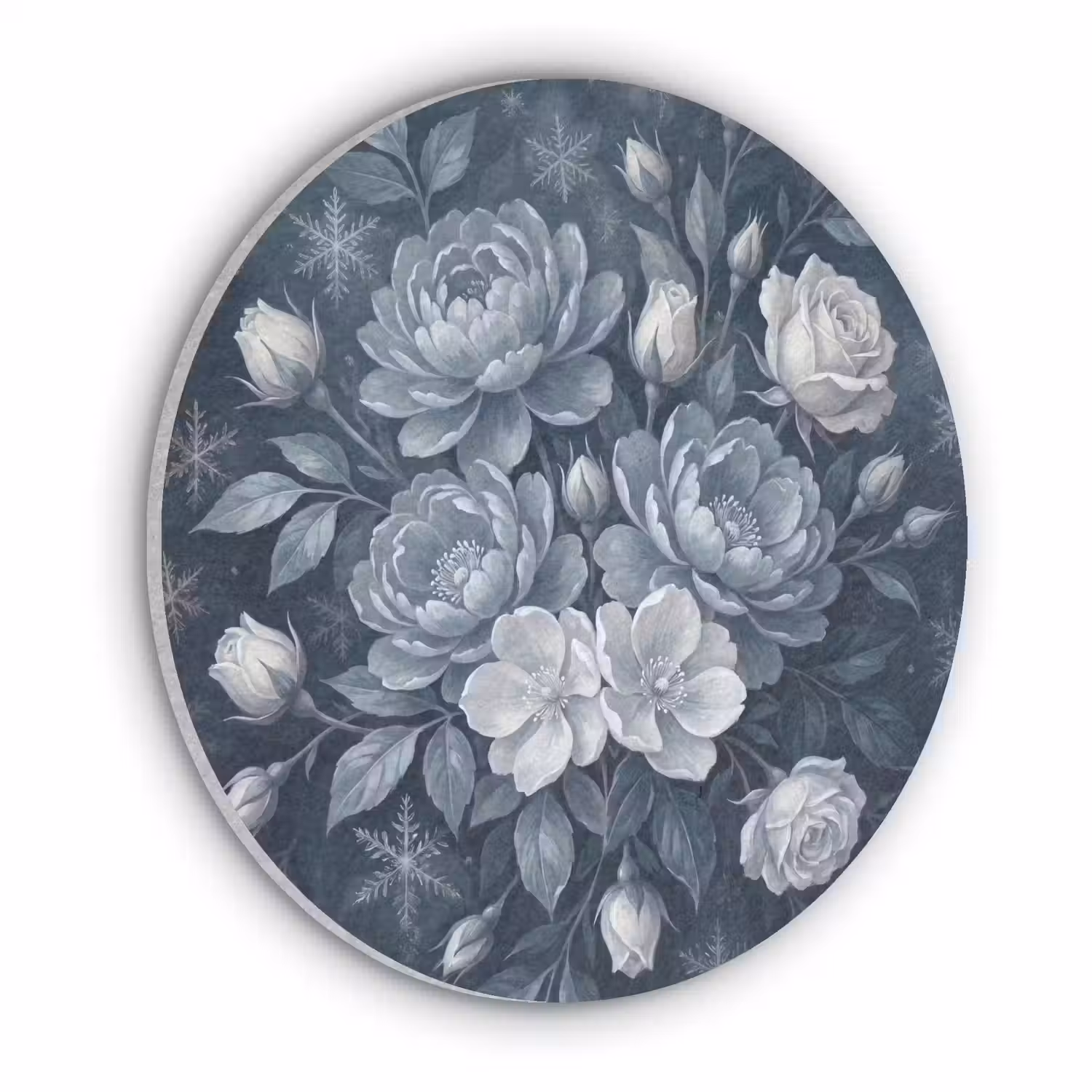 Bloemen - Boeket - Winter - Abstract - Blauw Akoestische PET Vilt - Rond klein -3d