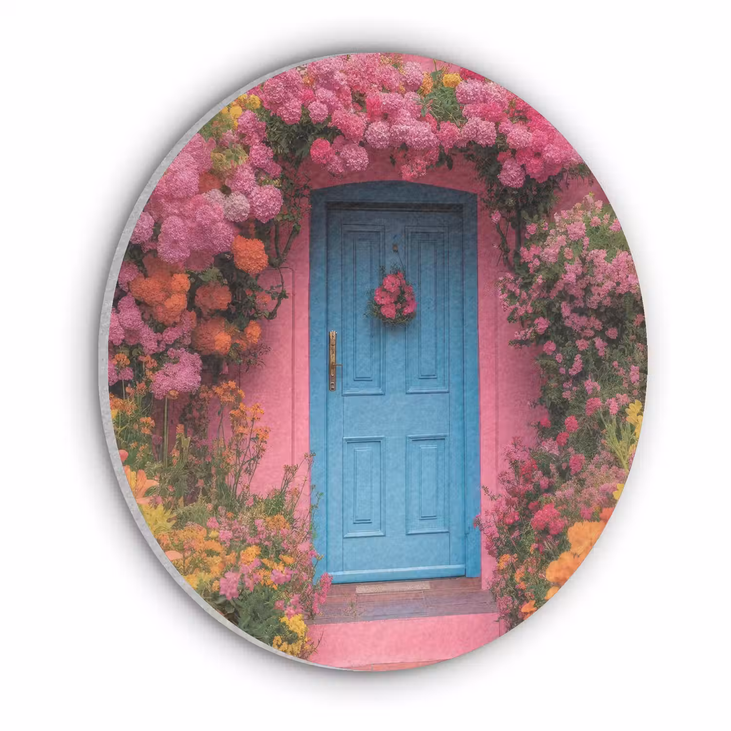 Bloemen - Deur - Roze Akoestische PET Vilt - Rond klein -3d
